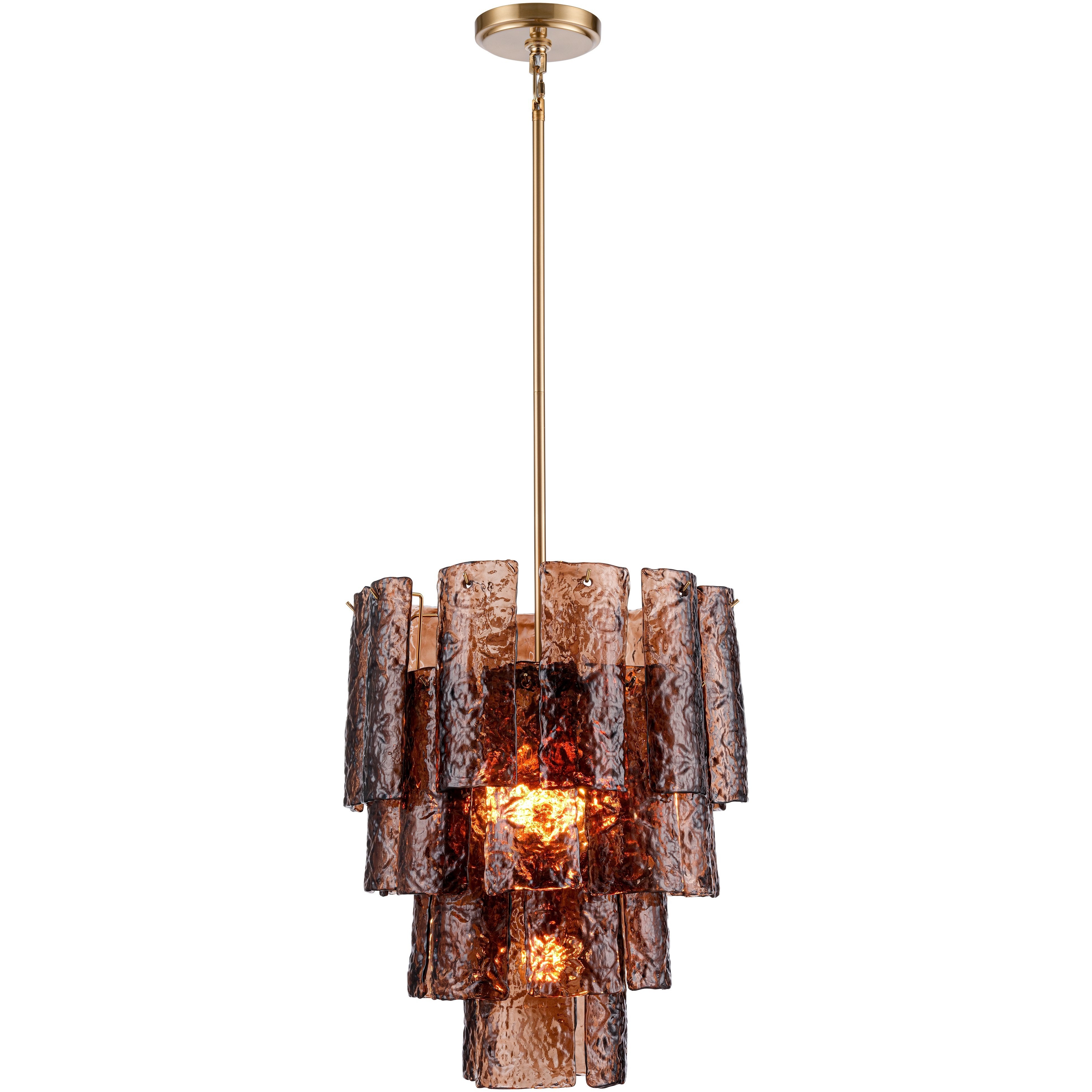 Fire and Ice 5 Light 16.75 inch Lacquered Gold Chandelier Ceiling Light in Dark Amber Glass