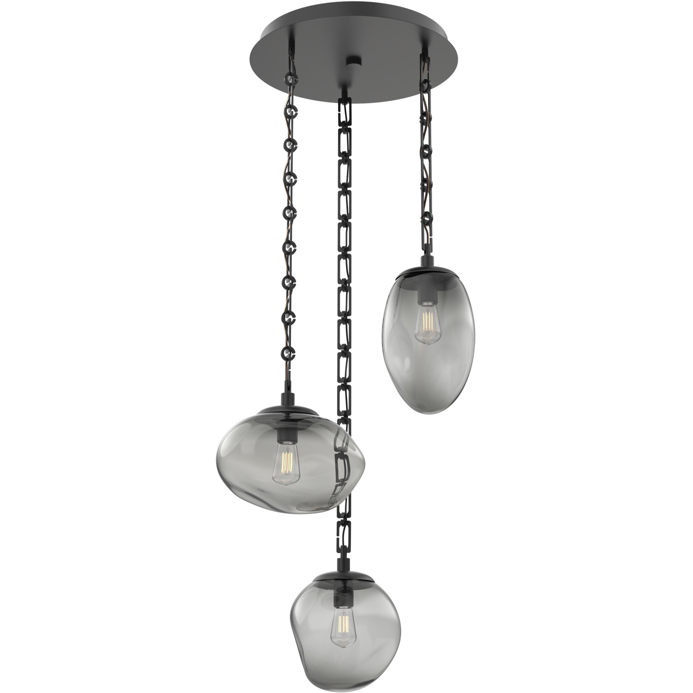 Cosmos 3 Light 22.2 inch Matte Black Multi-Pendant Ceiling Light in Smoke, Rectangular Chain