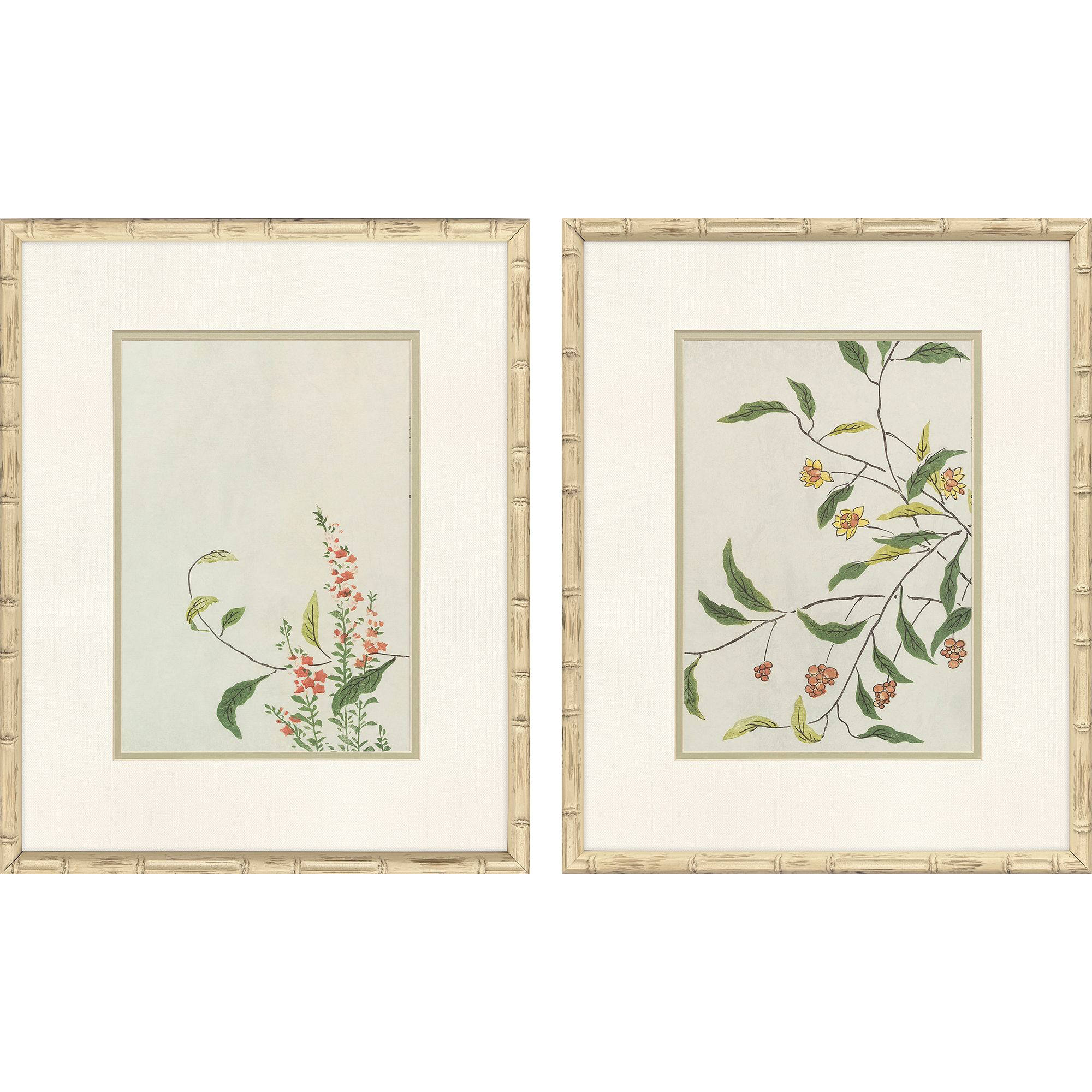 Sakura Green and Multi and Rust and Yellow Framed Art
