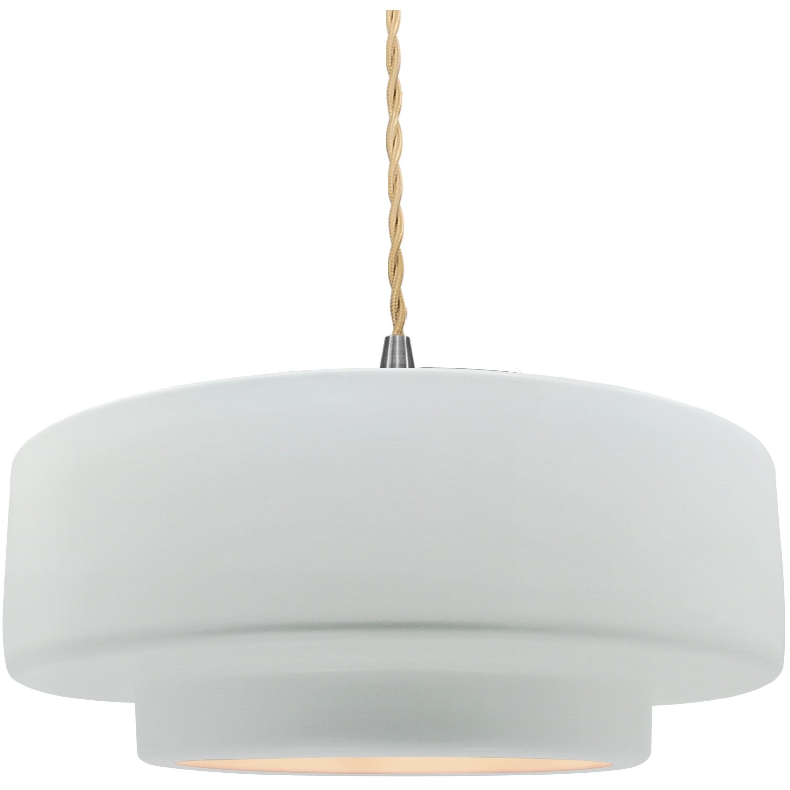 Radiance Collection - Tier Pendant Ceiling Light in Brushed Nickel, Replaceable Bulb, Beige Twist Cord, Gloss White, 14.5W x 5.25H, Form+Finish+Function