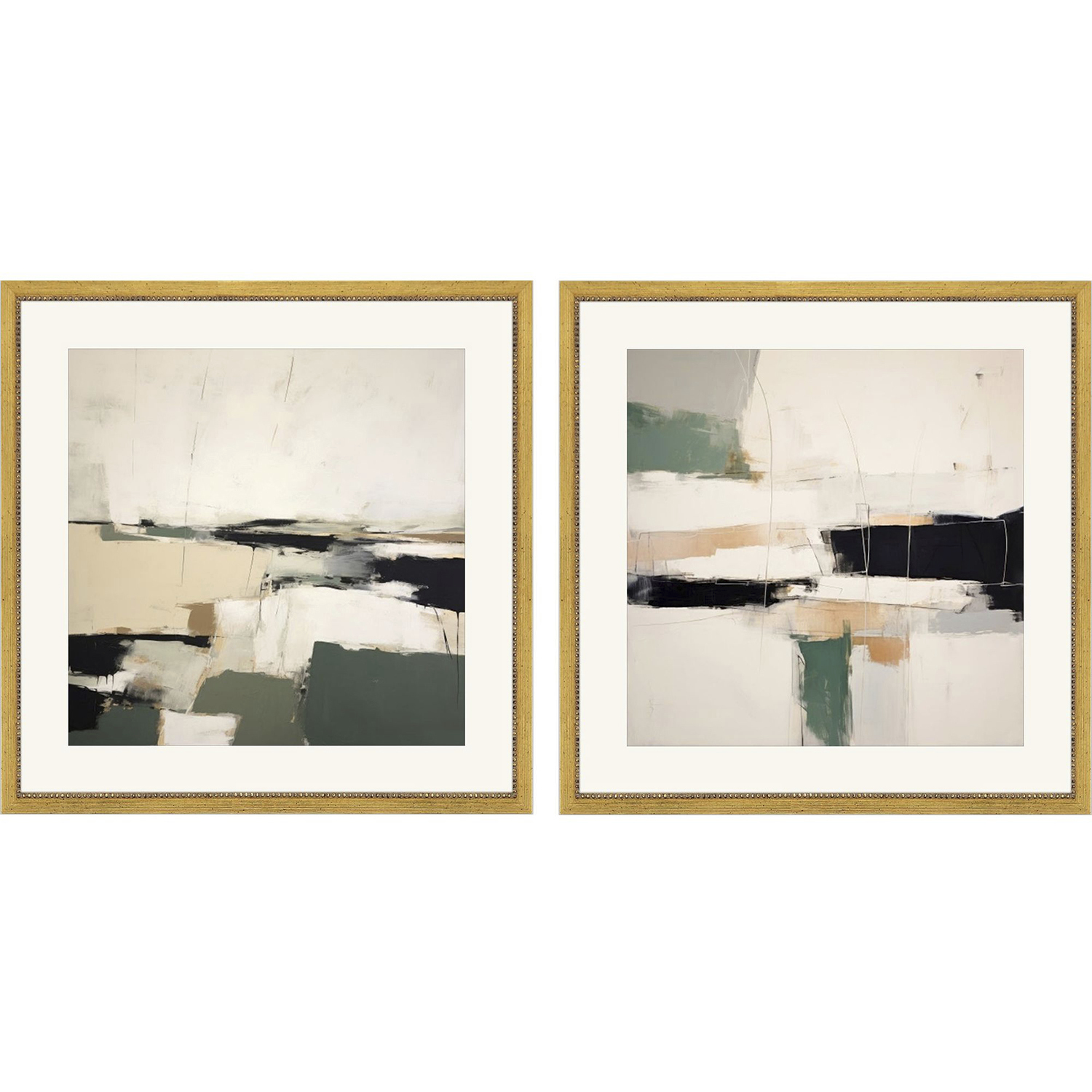 Lovely Landscape Beige and Black and Brown and Green Framed Art