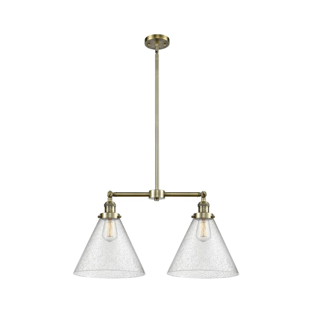 Franklin Restoration X-Large Cone LED 21 inch Antique Brass Chandelier Ceiling Light in Seedy Glass, Franklin Restoration