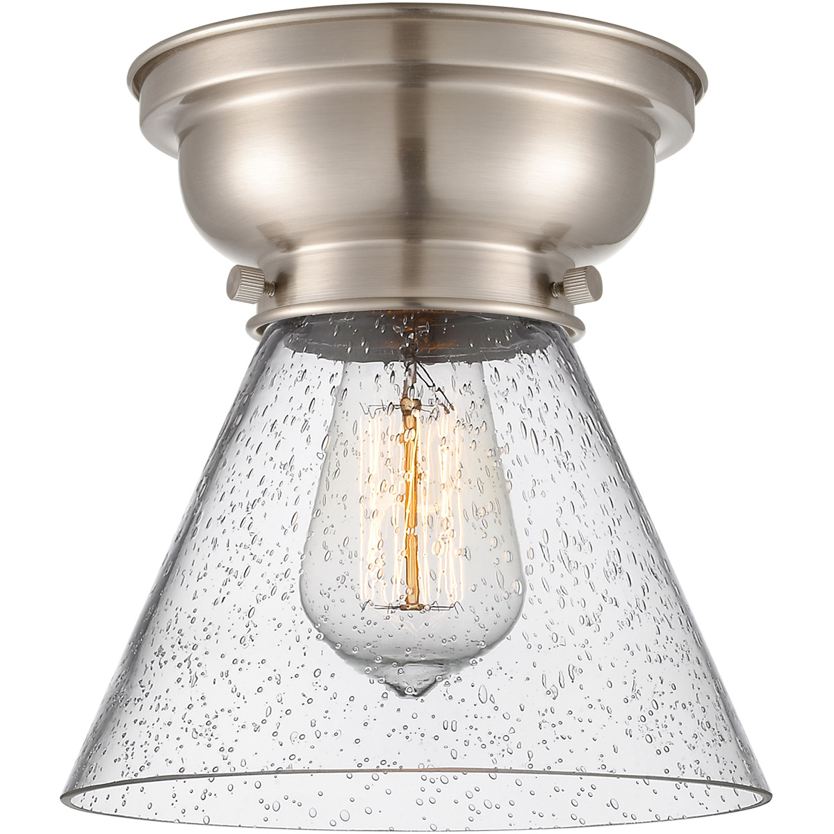 Aditi Large Cone LED 7.75 inch Brushed Satin Nickel Flush Mount Ceiling Light in Seedy Glass, Aditi