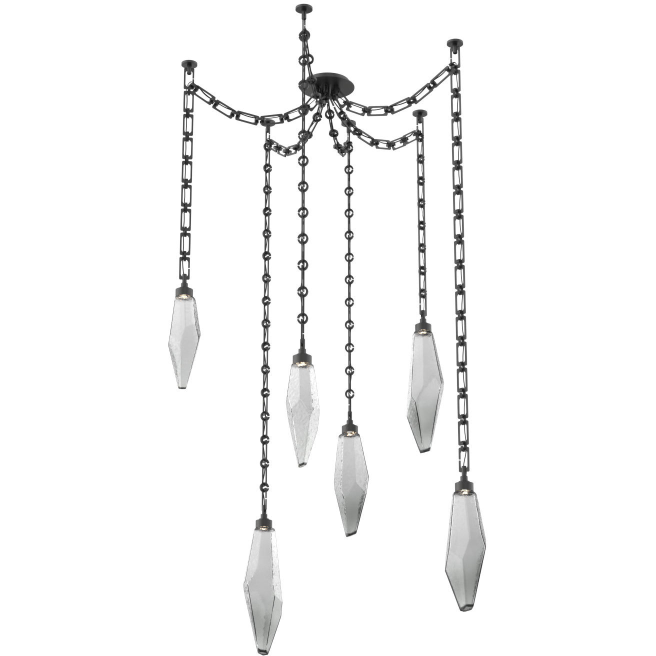 Rock Crystal LED 13.5 inch Matte Black Swag Multi-Pendant Ceiling Light in 3000K LED, Smoke, Rectangular Chain