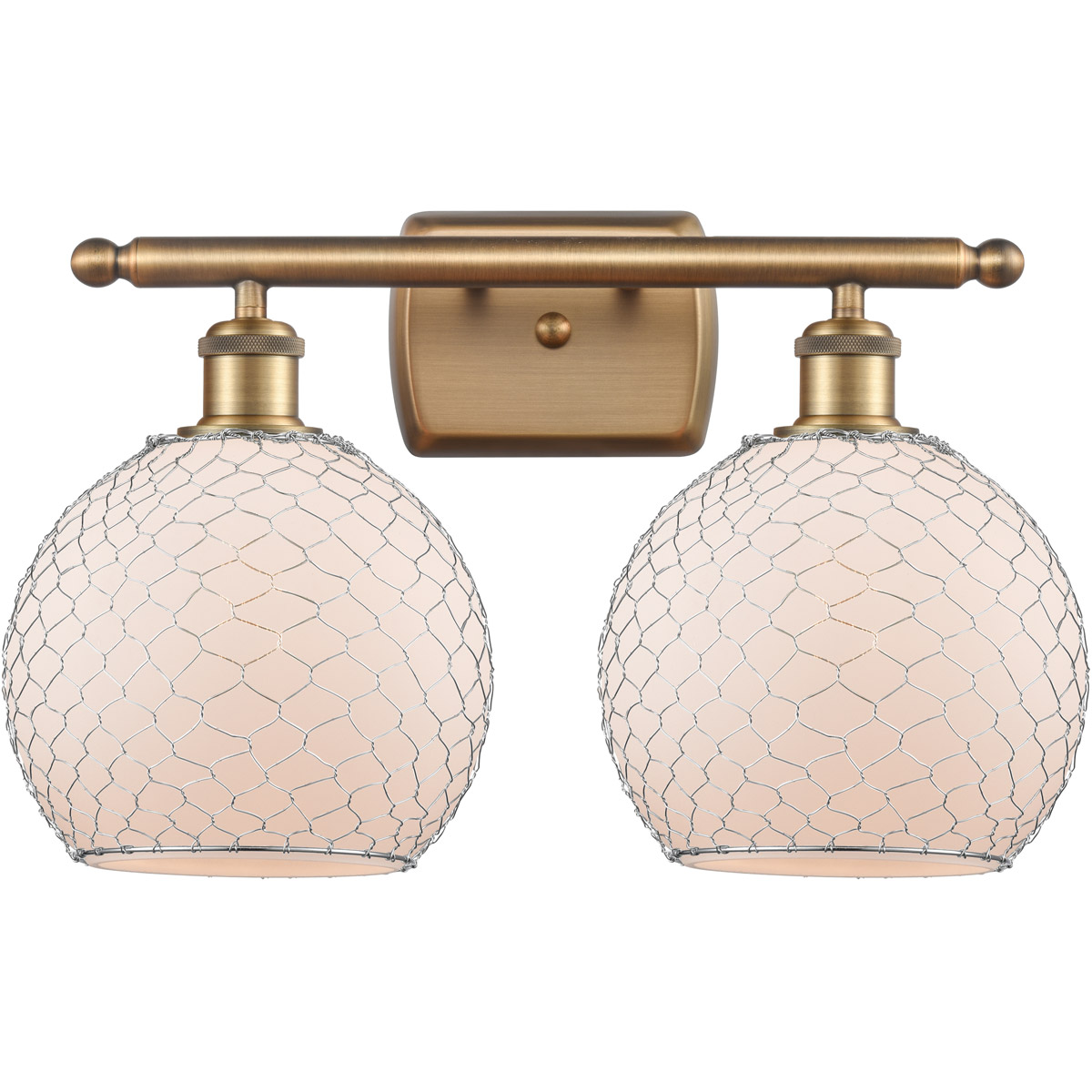 Ballston Farmhouse Chicken Wire 2 Light 16 inch Brushed Brass Bath Vanity Light Wall Light, Ballston