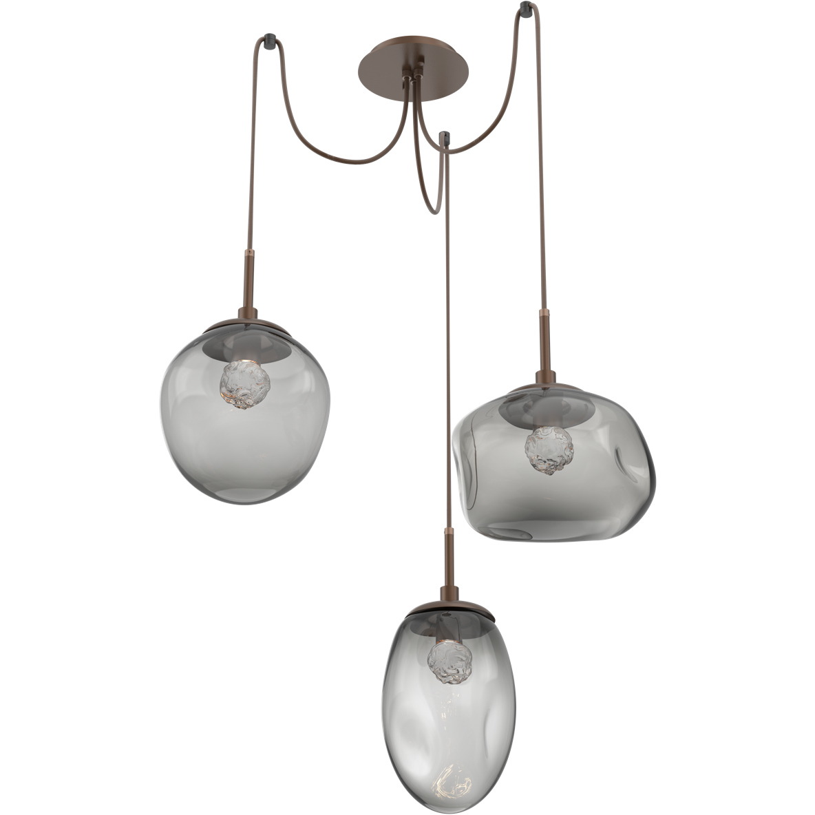 Cosmos LED 17 inch Burnished Bronze Swag Multi-Pendant Ceiling Light in 3000K LED, Floret Inner - Smoke Outer