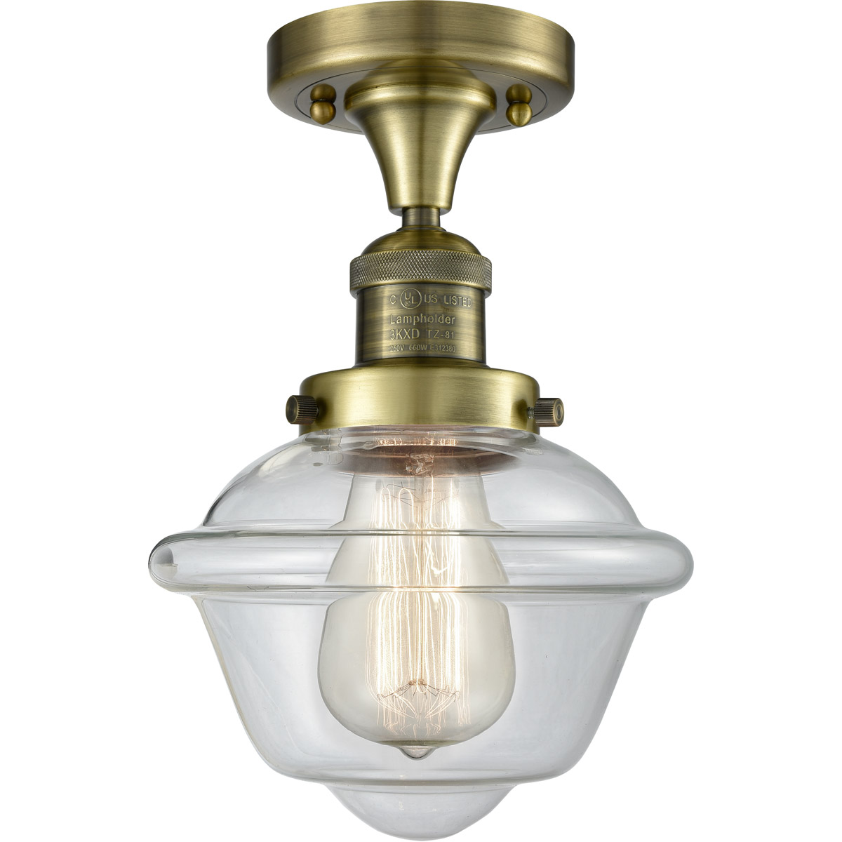 Franklin Restoration Small Oxford 1 Light 8 inch Antique Brass Semi-Flush Mount Ceiling Light in Incandescent, Clear Glass, Franklin Restoration