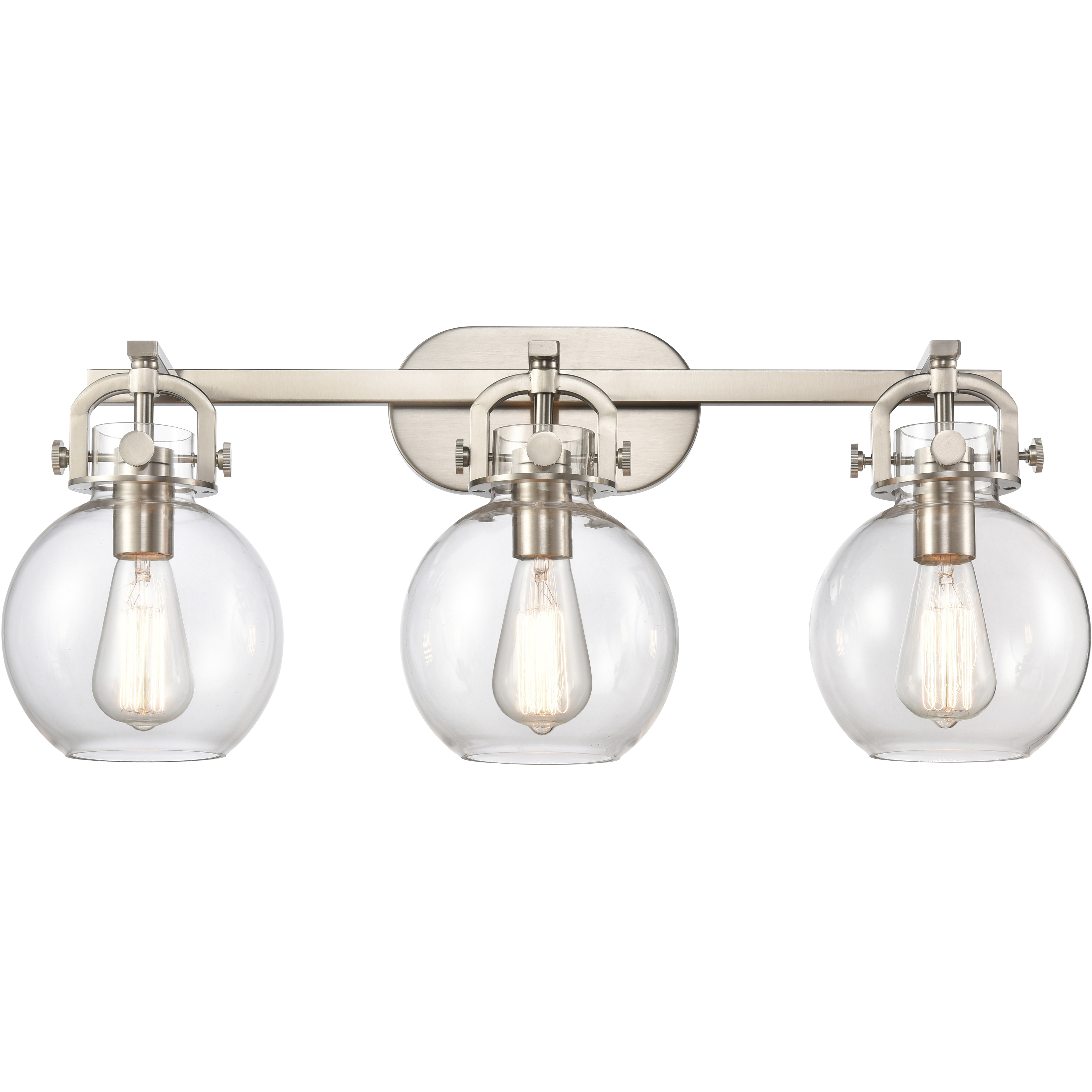 Newton Sphere 3 Light 27 inch Satin Nickel Bath Vanity Light Wall Light in Clear Glass