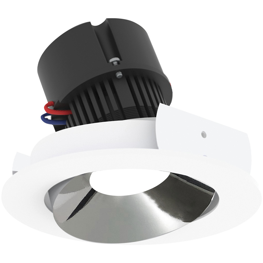 Pearl Specular Clear Reflector / Bright White Flange LED Round Adjustable Cone Retrofit in 3500K, Clear / Bright White, 4" Retrofit