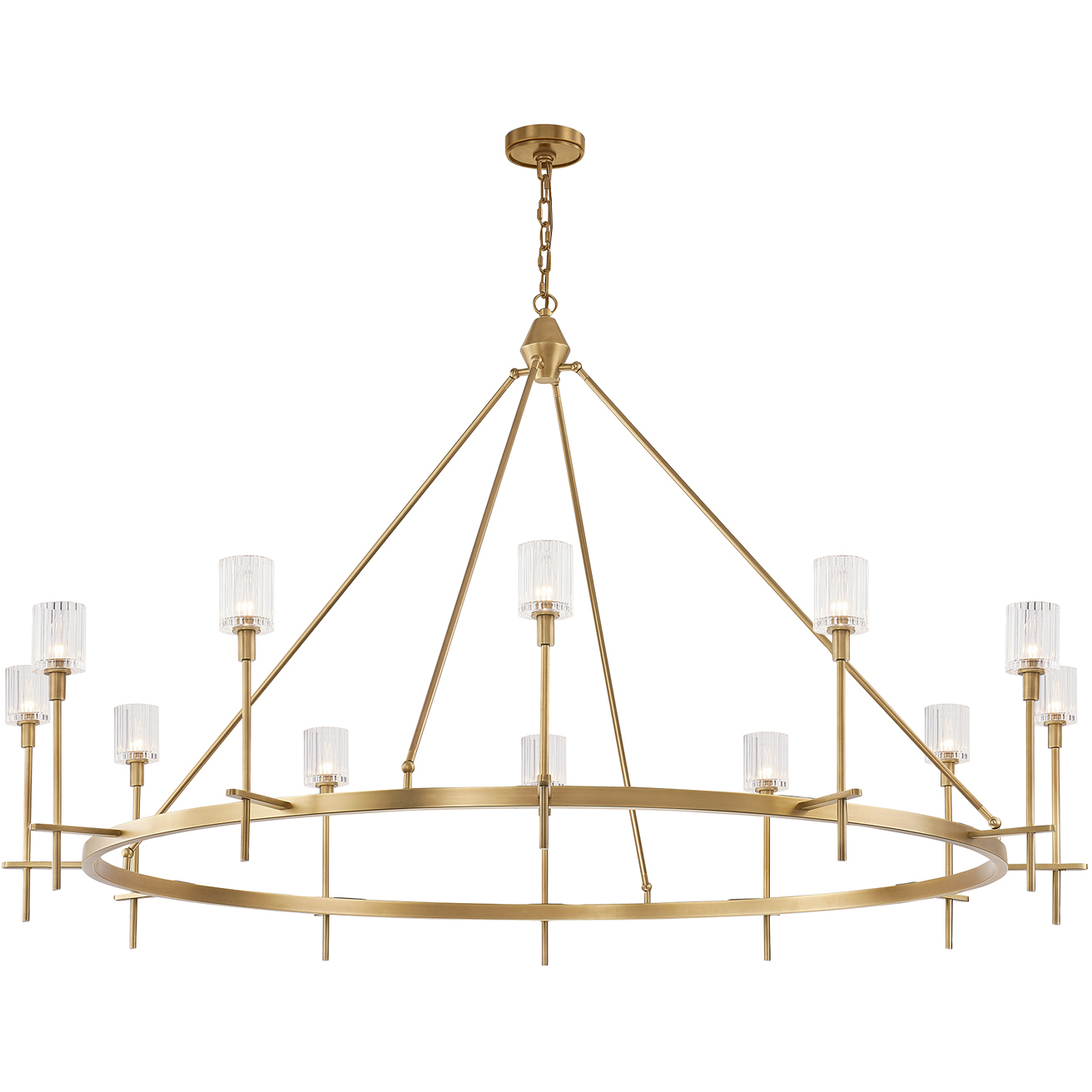 Salita 12 Light 70.25 inch Vintage Brass Chandelier Ceiling Light in Ribbed Crystal