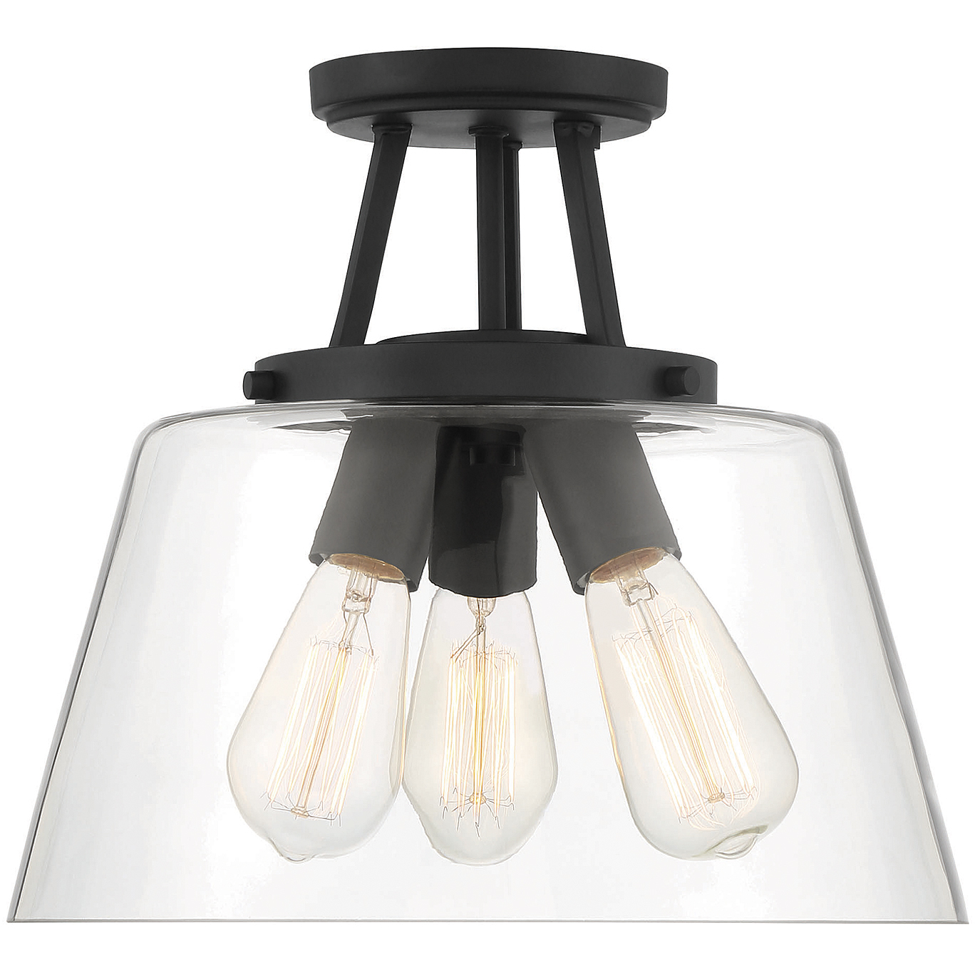 Calhoun 3 Light 13 inch Matte Black Semi-Flush Ceiling Light, Essentials