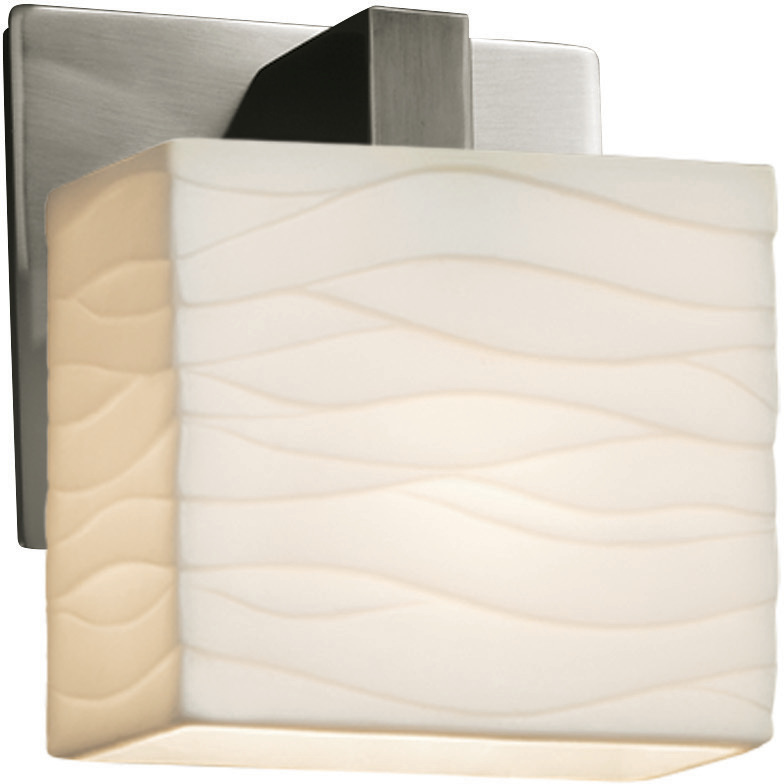 Porcelina Wall Sconce Wall Light in Brushed Nickel, Waves, Incandescent, Rectangle