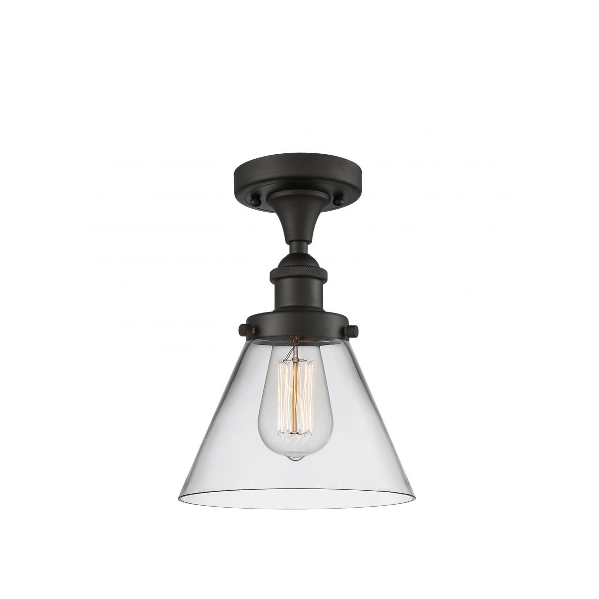 Ballston Large Cone LED 8 inch Oil Rubbed Bronze Semi-Flush Mount Ceiling Light in Clear Glass, Ballston