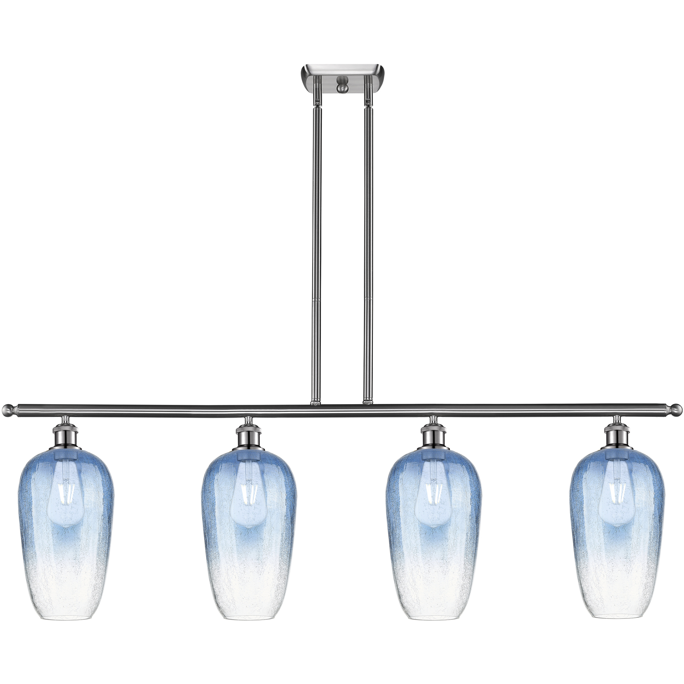 Ballston Brookhaven Flute Island Light Ceiling Light in Brushed Satin Nickel, Sapphire Blue Glass