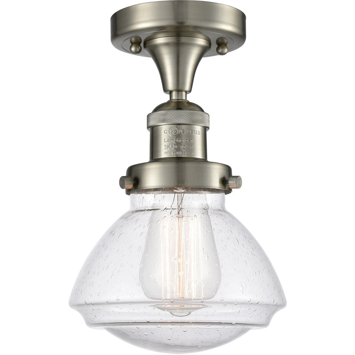Franklin Restoration Olean LED 7 inch Brushed Satin Nickel Semi-Flush Mount Ceiling Light in Seedy Glass, Franklin Restoration