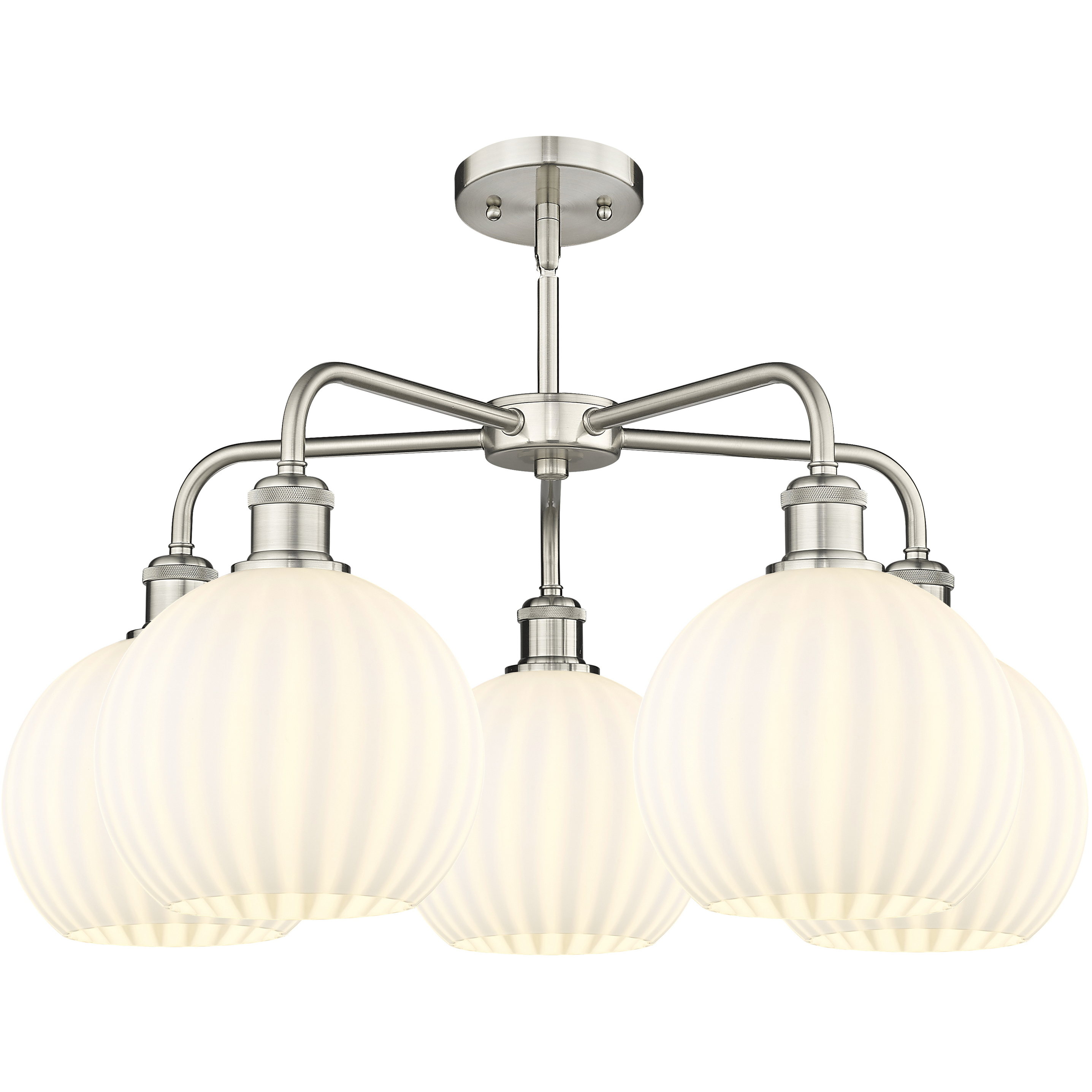 Ballston White Venetian 5 Light 26 inch Satin Nickel Stem Hung Chandelier Ceiling Light