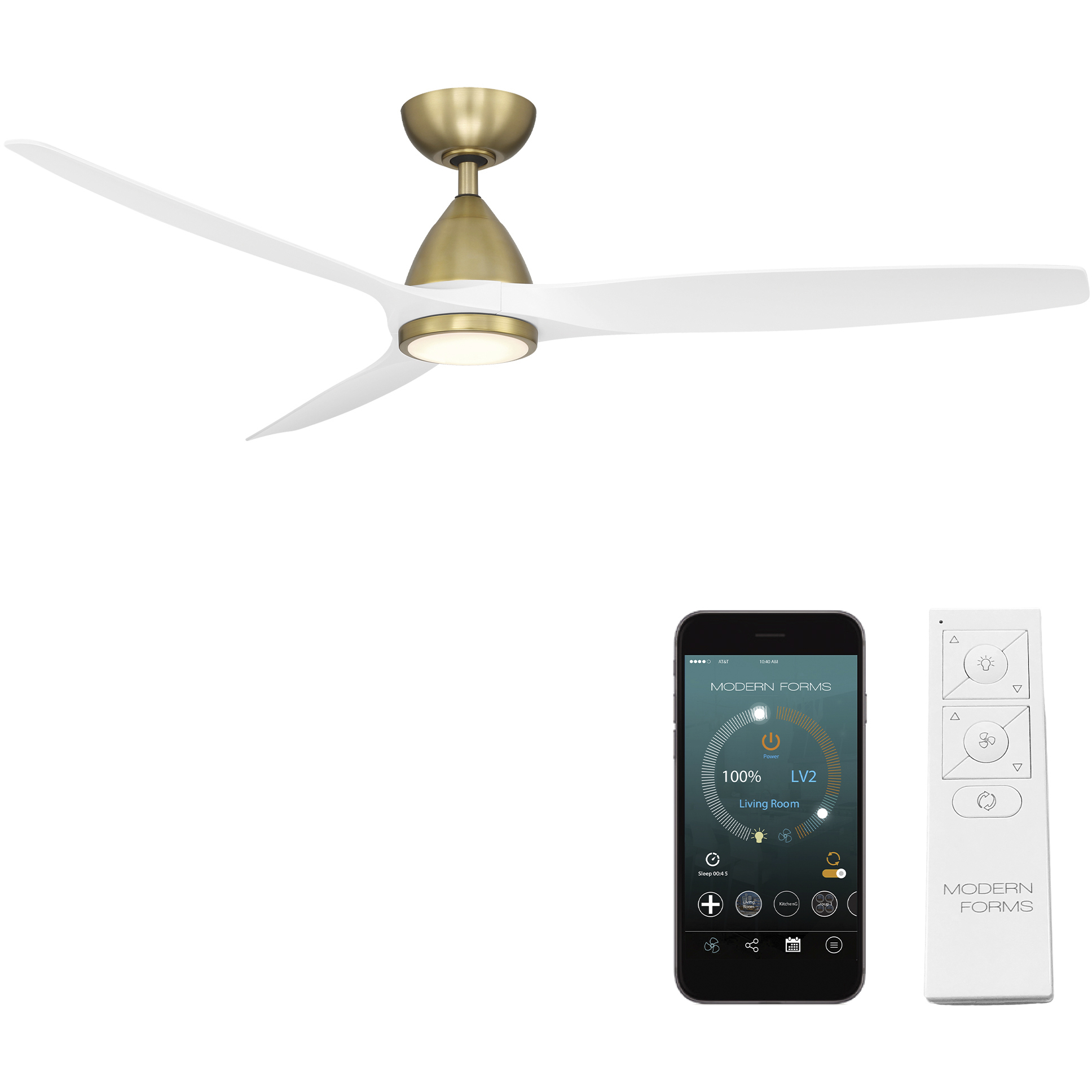 Skylark 62 inch Soft Brass and Matte White with Matte White Blades Downrod Ceiling Fan in Soft Brass Matte White