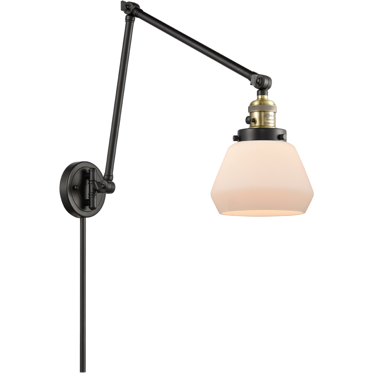 Fulton 30 inch 3.50 watt Black Antique Brass Swing Arm Wall Light, Franklin Restoration