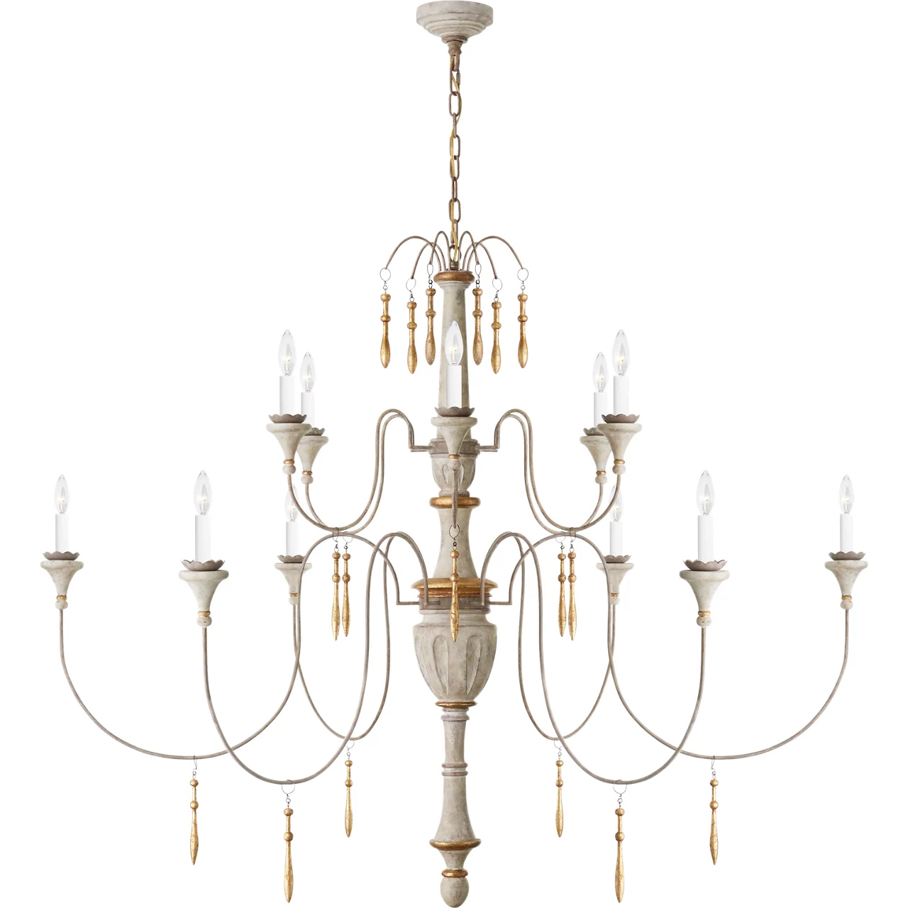 Julie Neill Fortuna 12 Light 58.5 inch Vintage White and Gild Chandelier Ceiling Light, Large