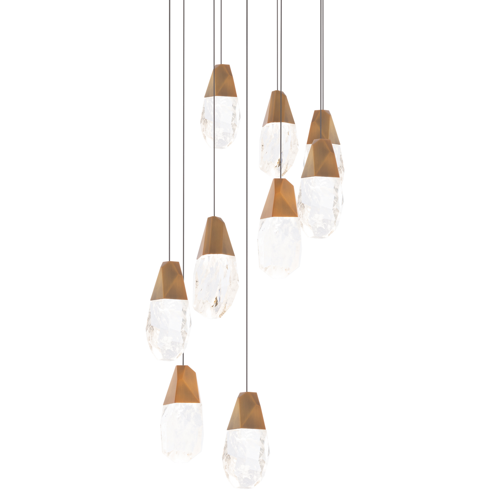 Beyond Martini LED 17 inch Aged Brass Multi-Light Pendant Ceiling Light in Optic Haze, Beyond