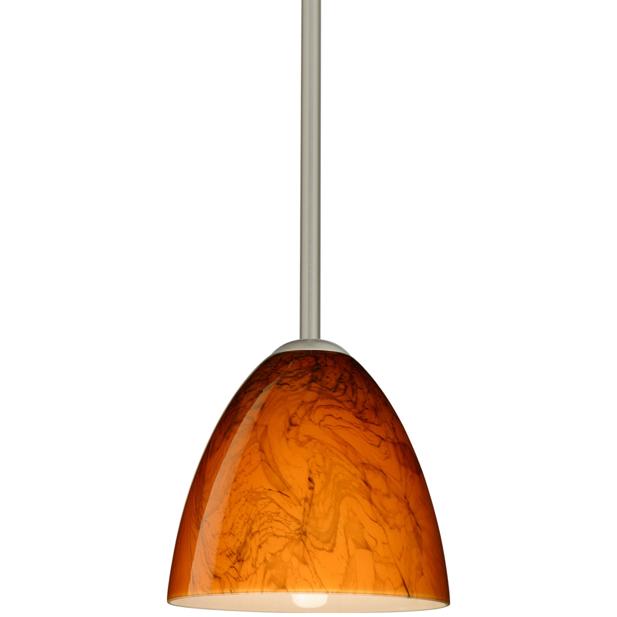 Vila LED Satin Nickel Stem Pendant Ceiling Light in Habanero Glass