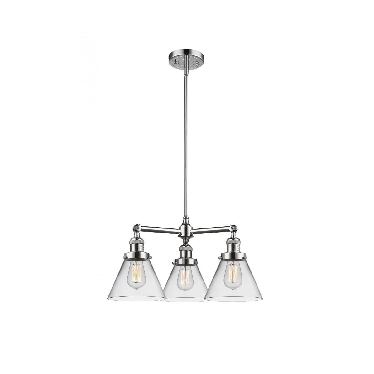 Franklin Restoration Large Cone 3 Light 22 inch Polished Chrome Chandelier Ceiling Light in Clear Glass, Franklin Restoration