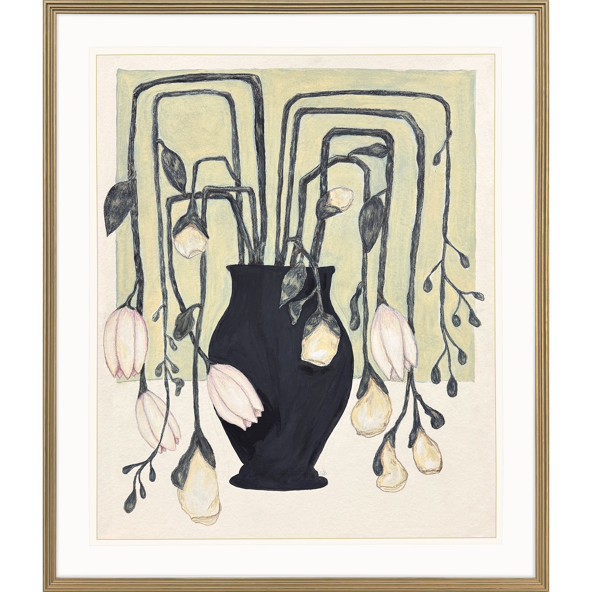 Silent Bloom Black and Green and Multi and Neutral Framed Art