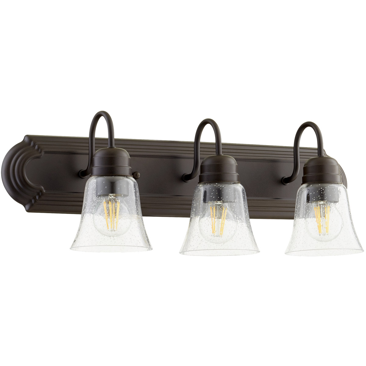 Fort Worth 3 Light 24 inch Oiled Bronze Vanity Light Wall Light in Clear Seeded, Quorum Home