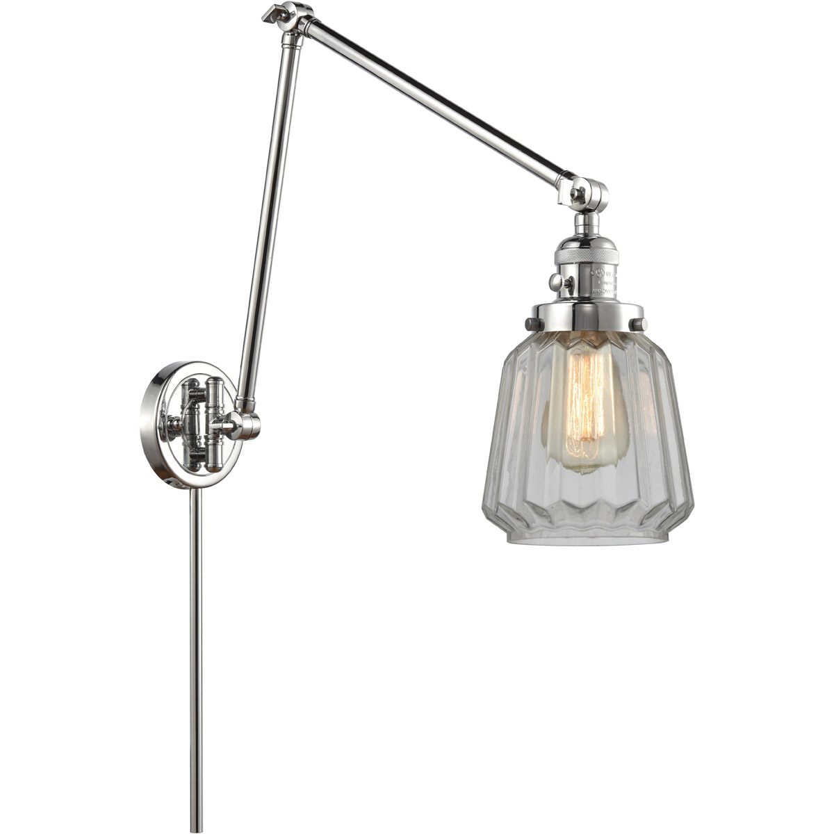 Chatham 30 inch 60.00 watt Polished Chrome Swing Arm Wall Light, Franklin Restoration