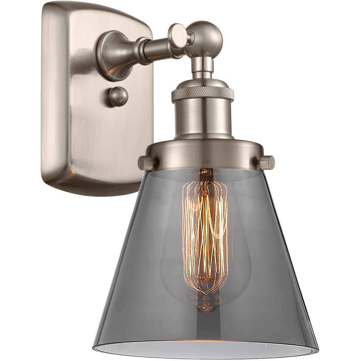 Ballston Small Cone 1 Light 6 inch Brushed Satin Nickel Sconce Wall Light in Light Smoke Glass, Ballston