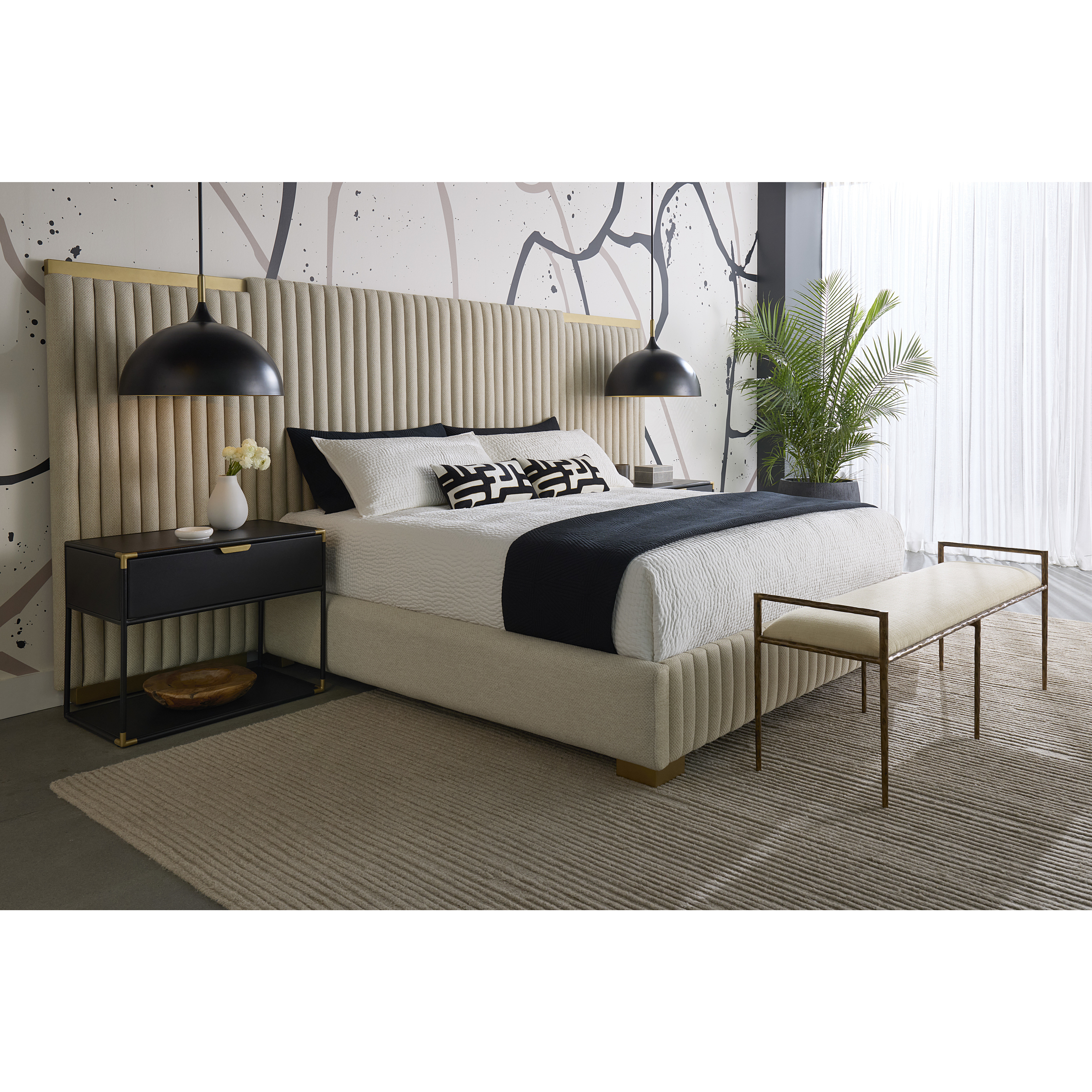 Doone 32 X 26.25 inch Matte Black / Black / Brass Night Stand