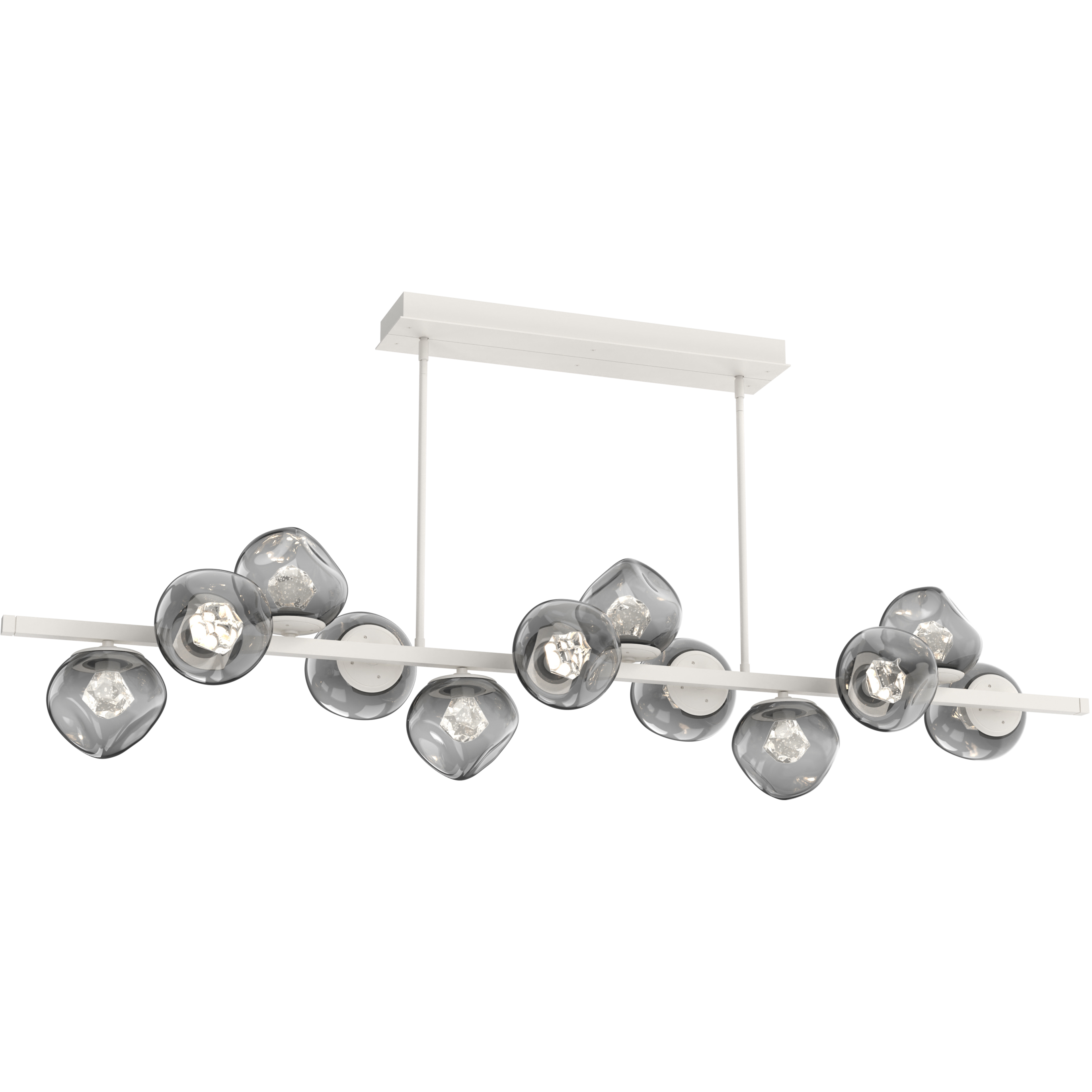 Luna LED 72 inch Salt White Chandelier Ceiling Light in 3000K LED, Geo Inner - Smoke Outer, Twisted Branch