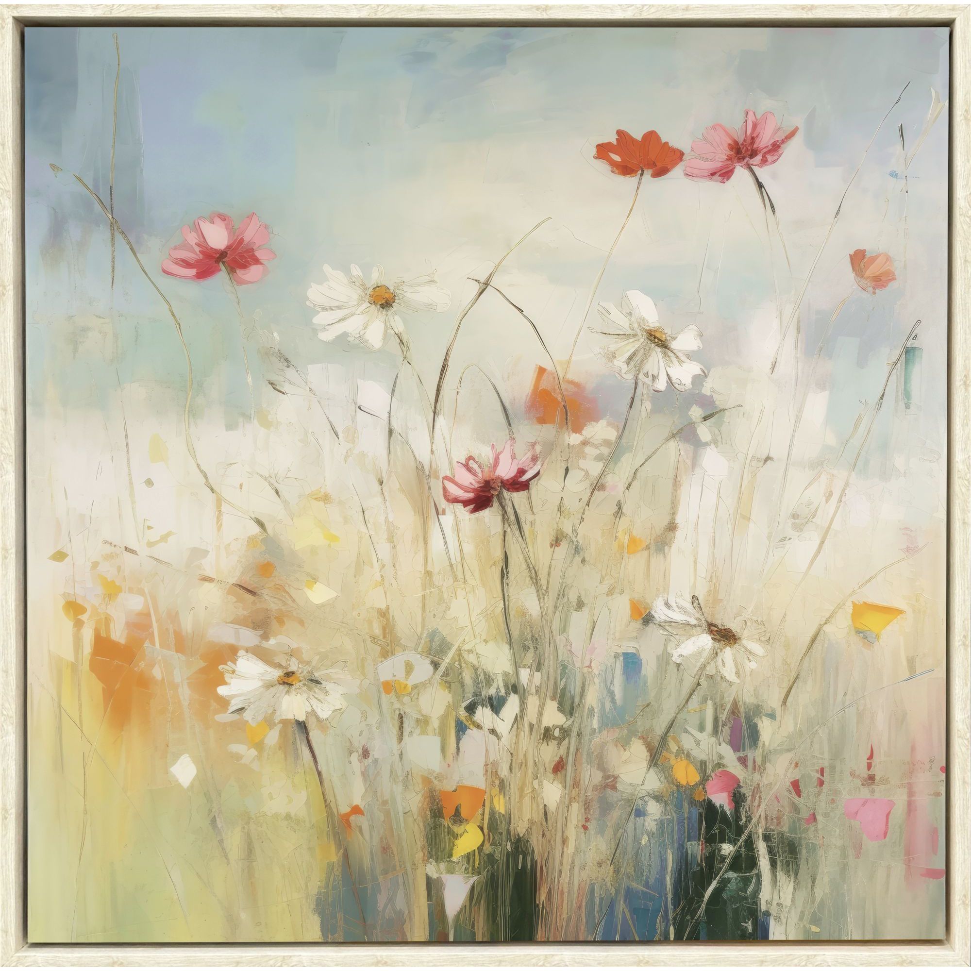 Blooms in the Meadow Blue and Green and Red and Yellow Canvas