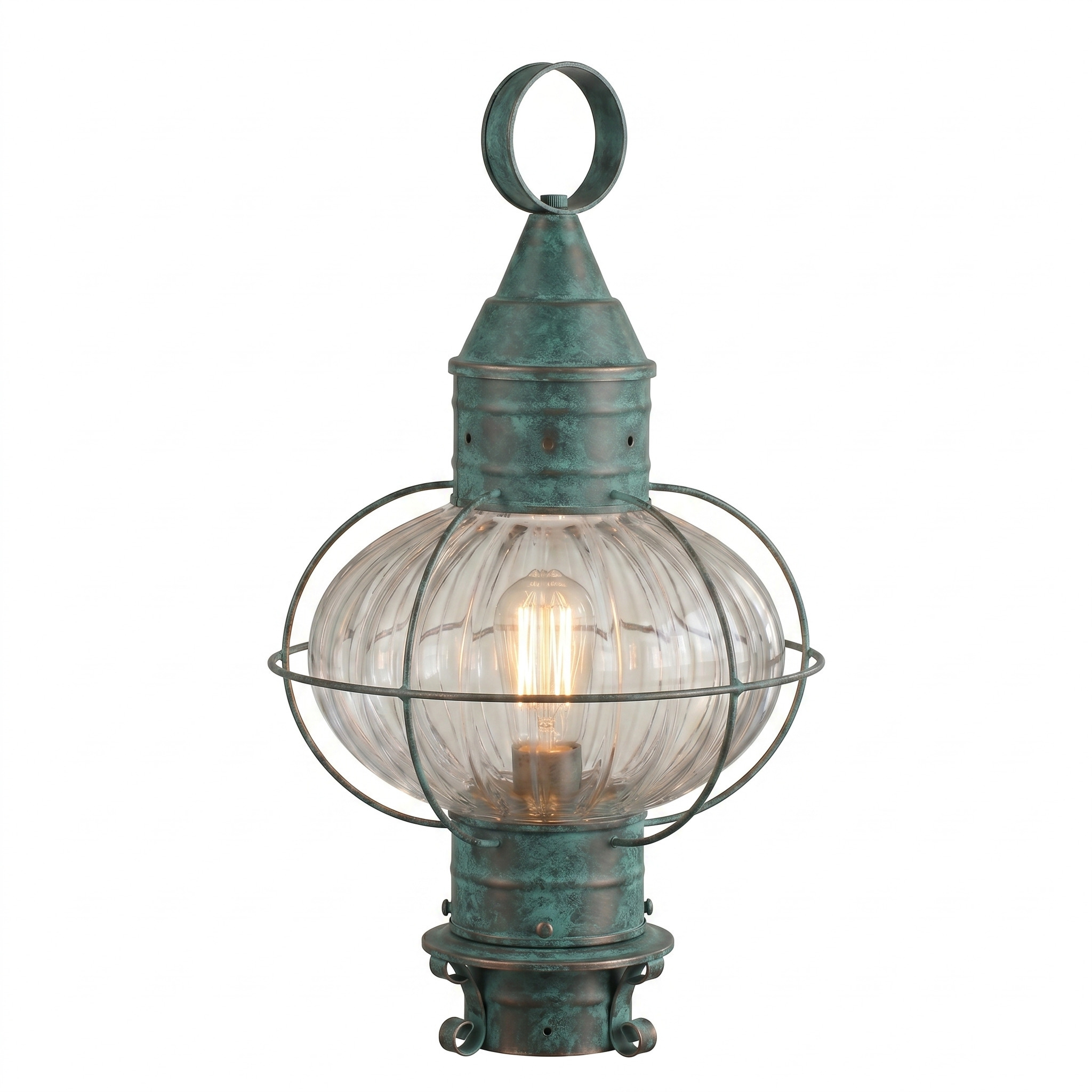 Ellington 1 Light 21 inch Verde Green Post Lantern in Optic Glass, Brass Traditions by InnovationsLighting