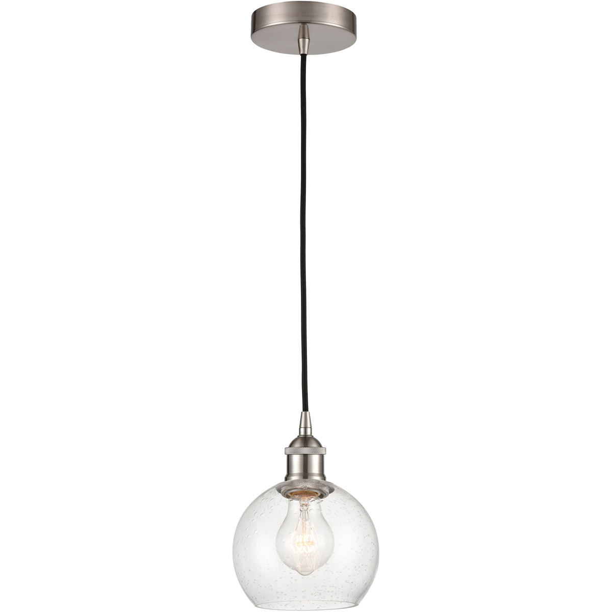 Edison Athens LED 6 inch Brushed Satin Nickel Mini Pendant Ceiling Light in Seedy Glass