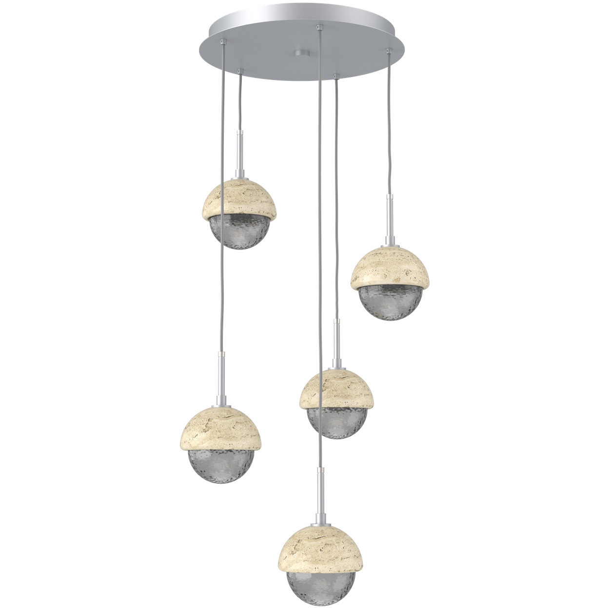Cabochon LED Classic Silver with Travertine Stone Pendant Chandelier Ceiling Light in 3000K LED, Smoke