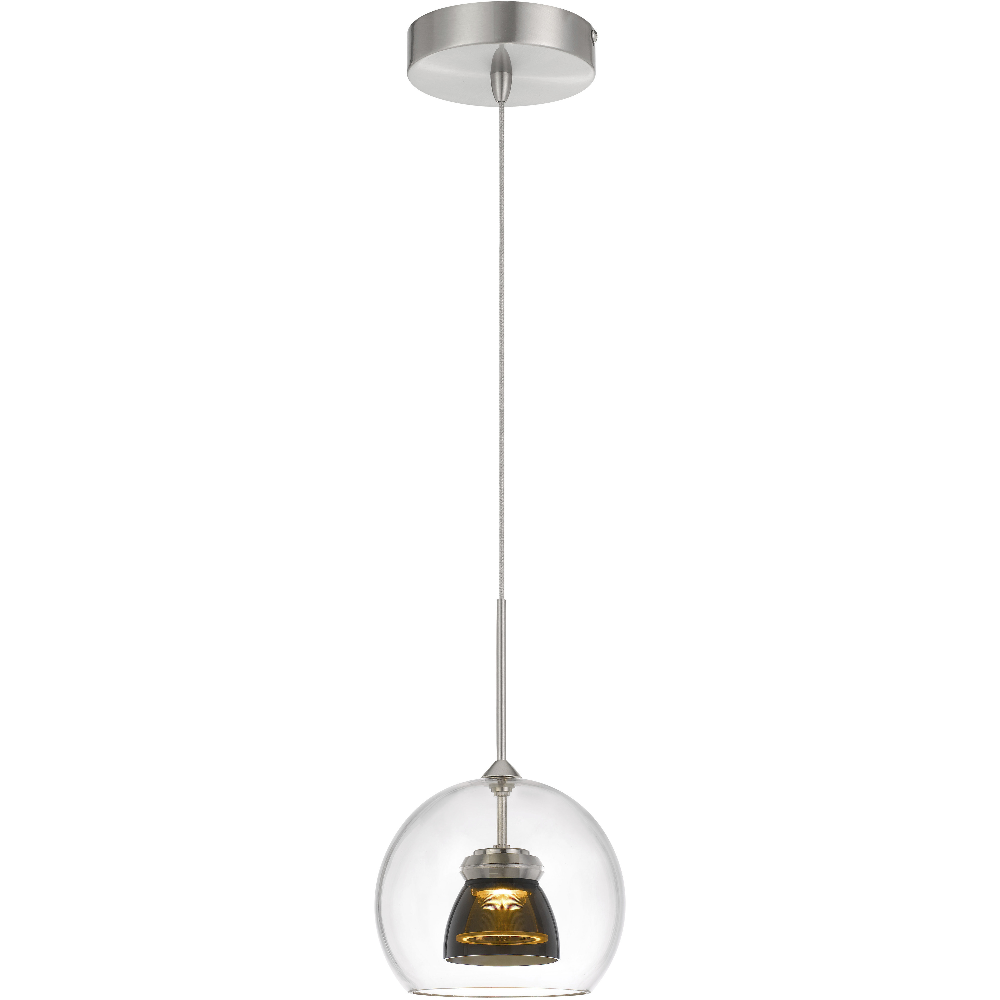 Double Glass LED 6 inch Smoked Mini Pendant Ceiling Light in Smoke Glass, Clear