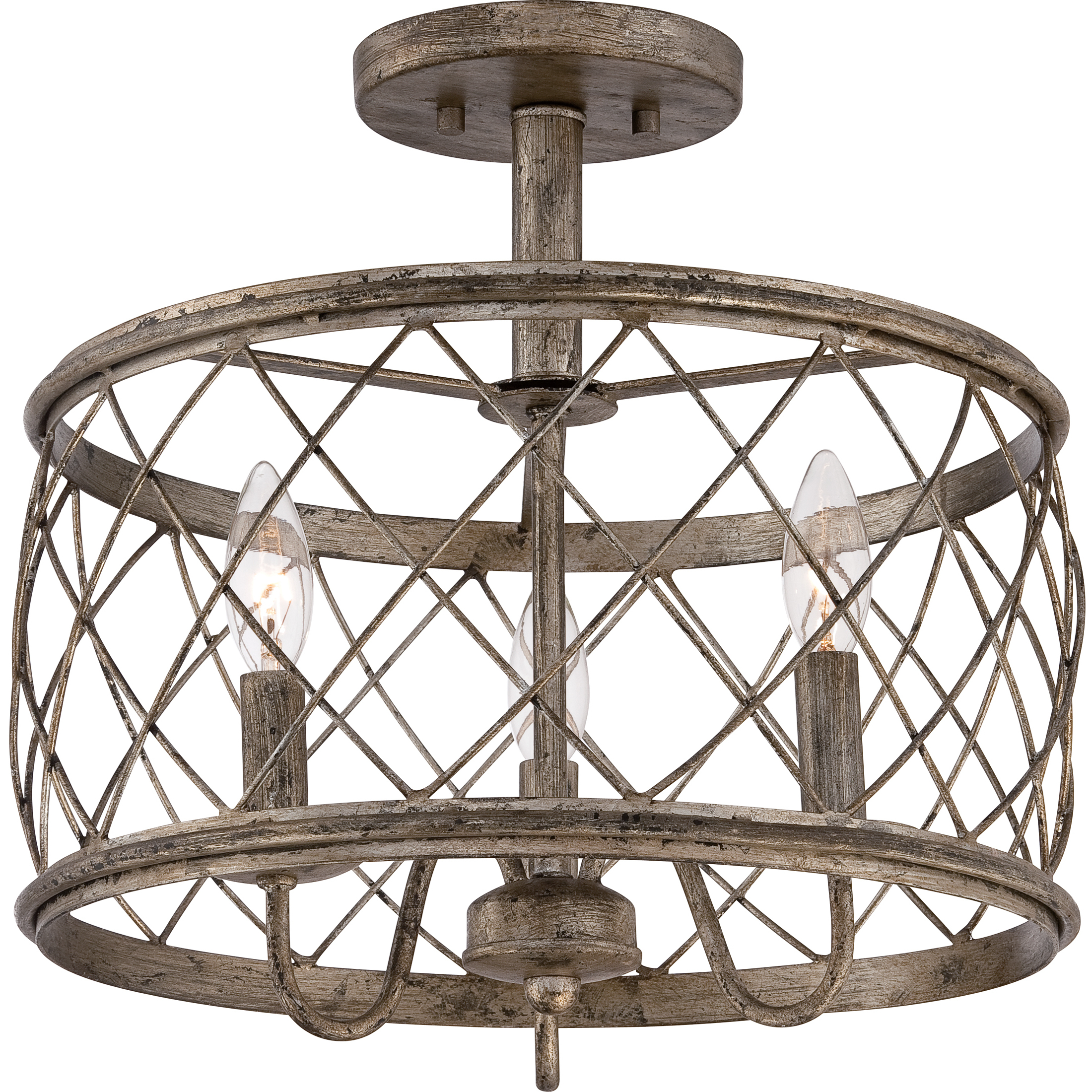 Dury 3 Light 14.5 inch Century Silver Leaf Semi-Flush Mount Ceiling Light