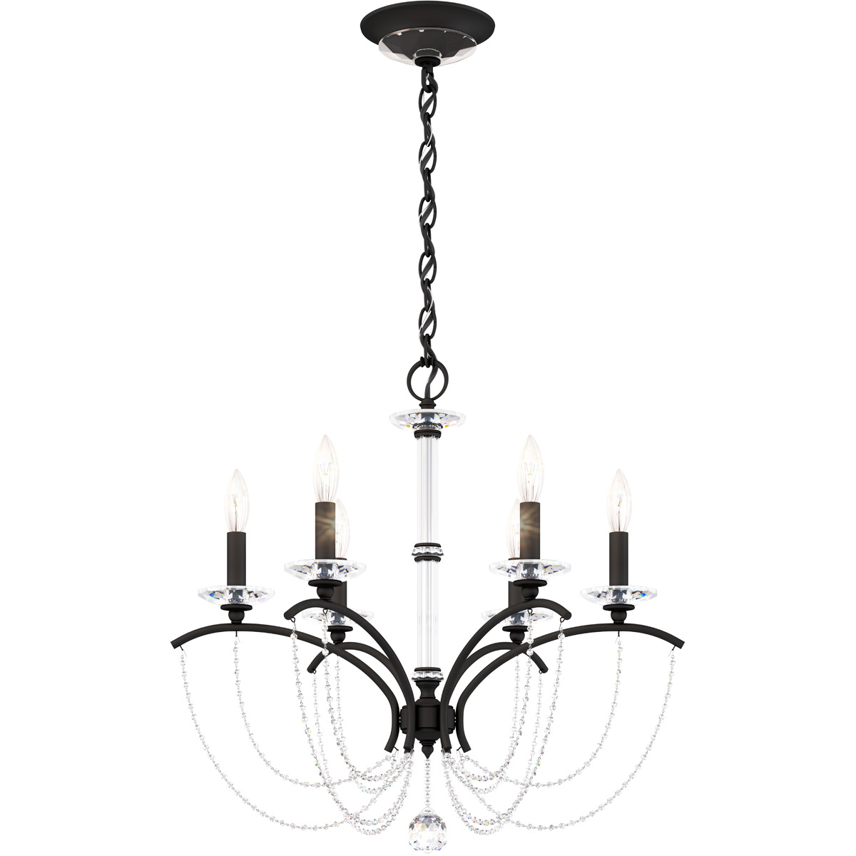 Priscilla 6 Light Black Chandelier Ceiling Light in Optic, Adjustable Height