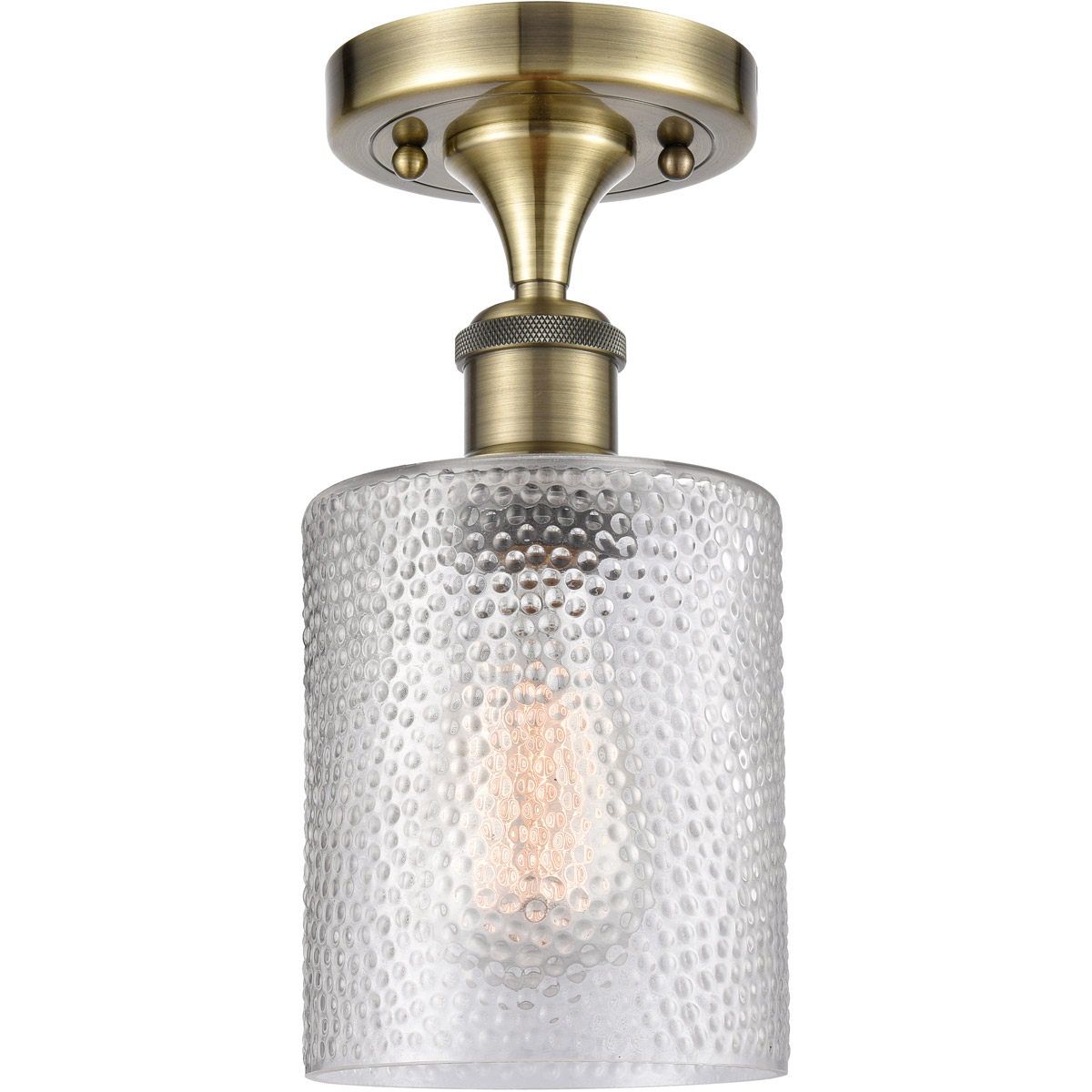 Ballston Cobbleskill LED 5 inch Antique Brass Semi-Flush Mount Ceiling Light in Clear Glass, Ballston