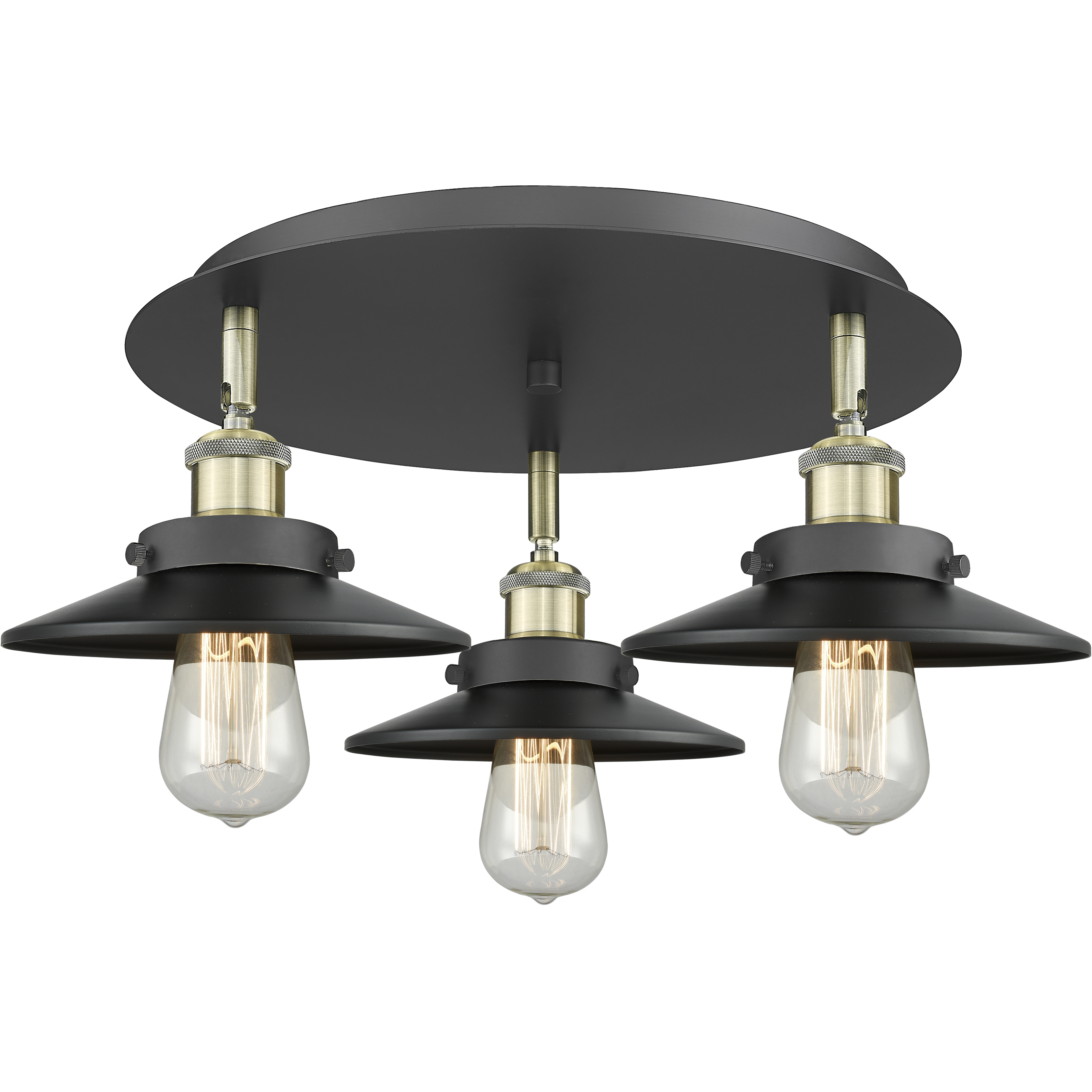 Ballston Urban 3 Light 19.75 inch Black Antique Brass Flush Mount Ceiling Light in Matte Black