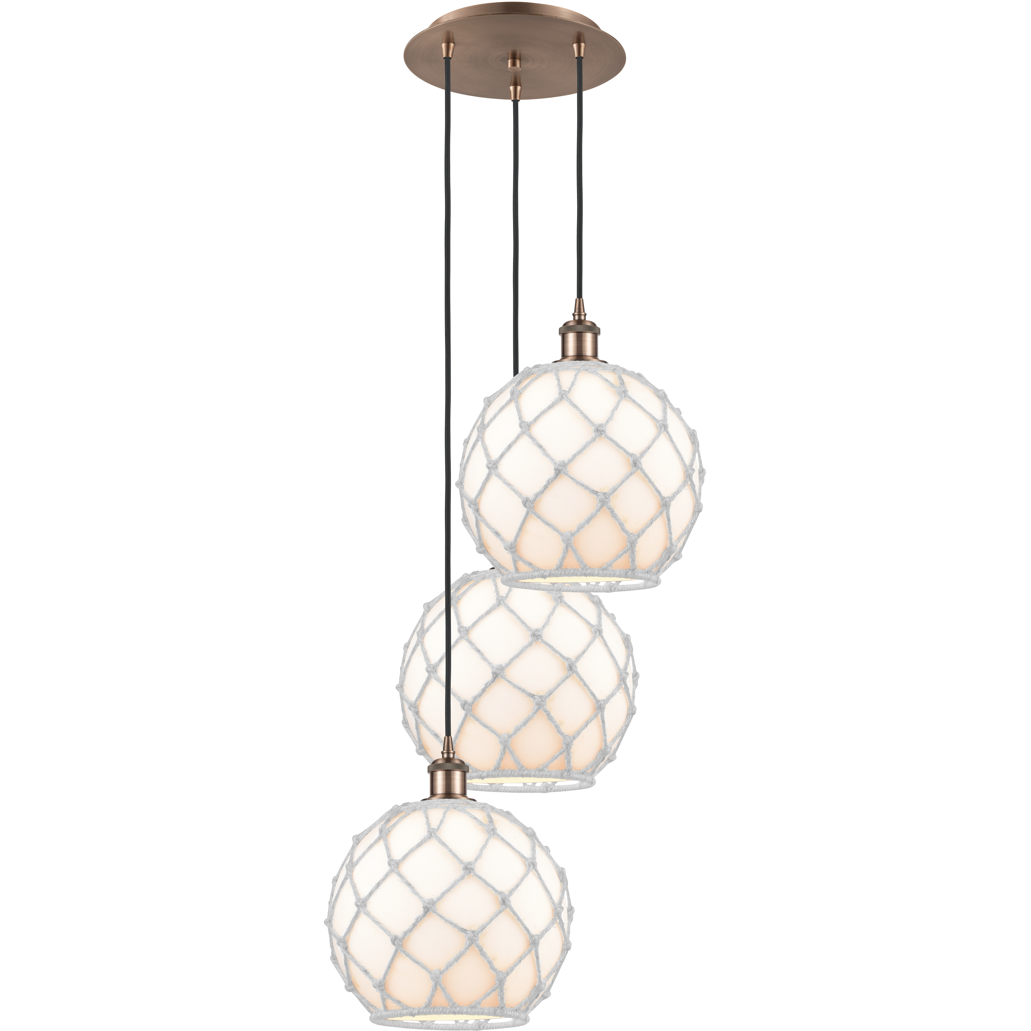 Ballston Farmhouse Rope 3 Light 16.5 inch Antique Copper Multi Pendant ...