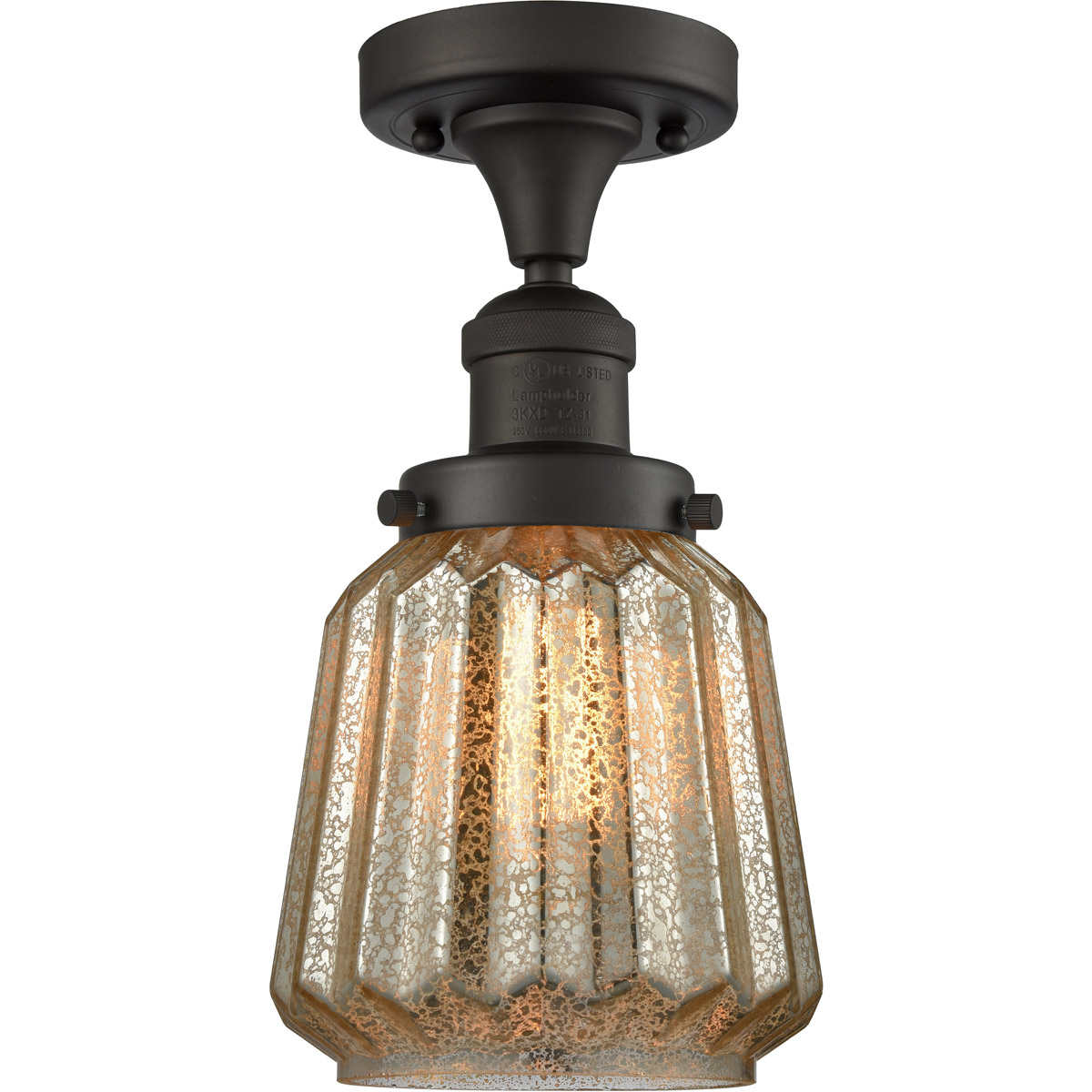 Franklin Restoration Chatham 1 Light 6 inch Oil Rubbed Bronze Semi-Flush Mount Ceiling Light in Mercury Glass, Franklin Restoration