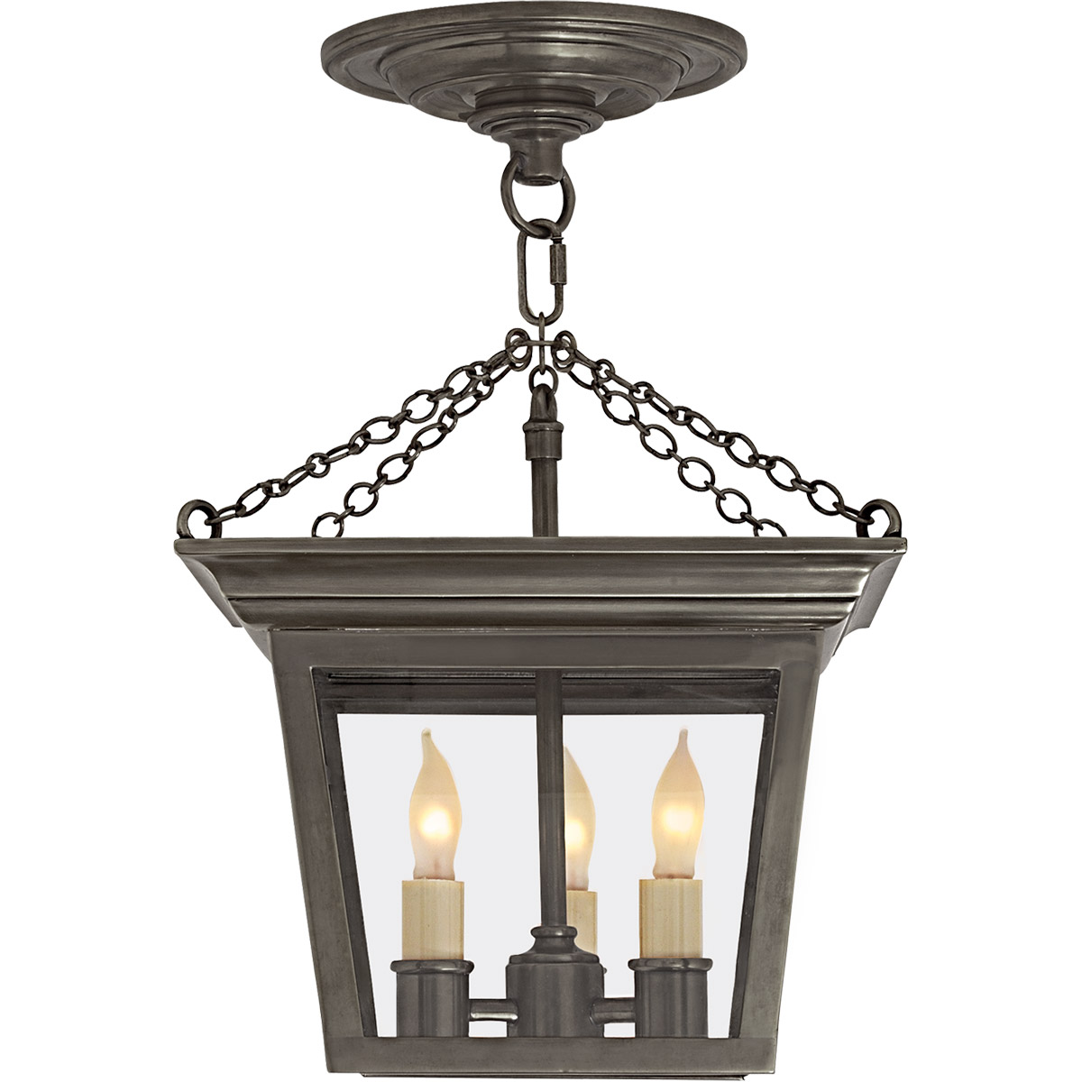 Chapman & Myers Cornice 3 Light 9.5 inch Bronze Semi-Flush Lantern Ceiling Light