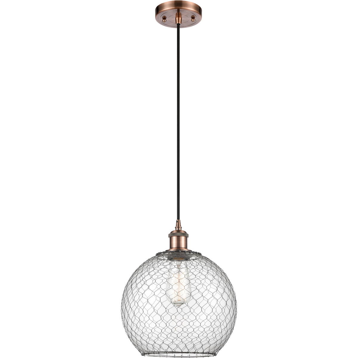 Ballston Large Farmhouse Chicken Wire 1 Light 10 inch Antique Copper Mini Pendant Ceiling Light, Ballston
