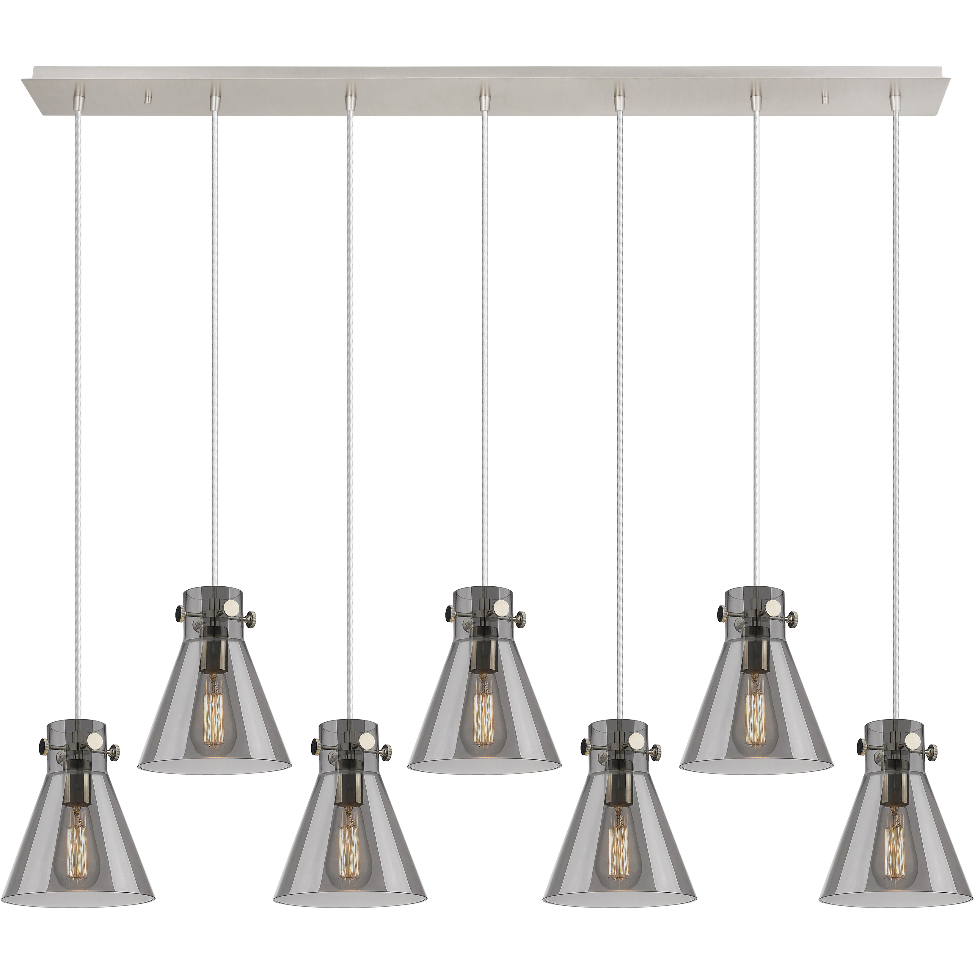Newton Cone 7 Light 51.75 inch Polished Nickel Linear Pendant Ceiling Light in Light Smoke Glass