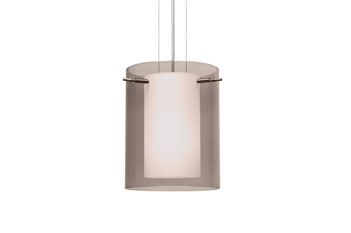 Pahu 8 1 Light Satin Nickel Pendant Ceiling Light in Incandescent, Transparent Smoke/Opal Glass