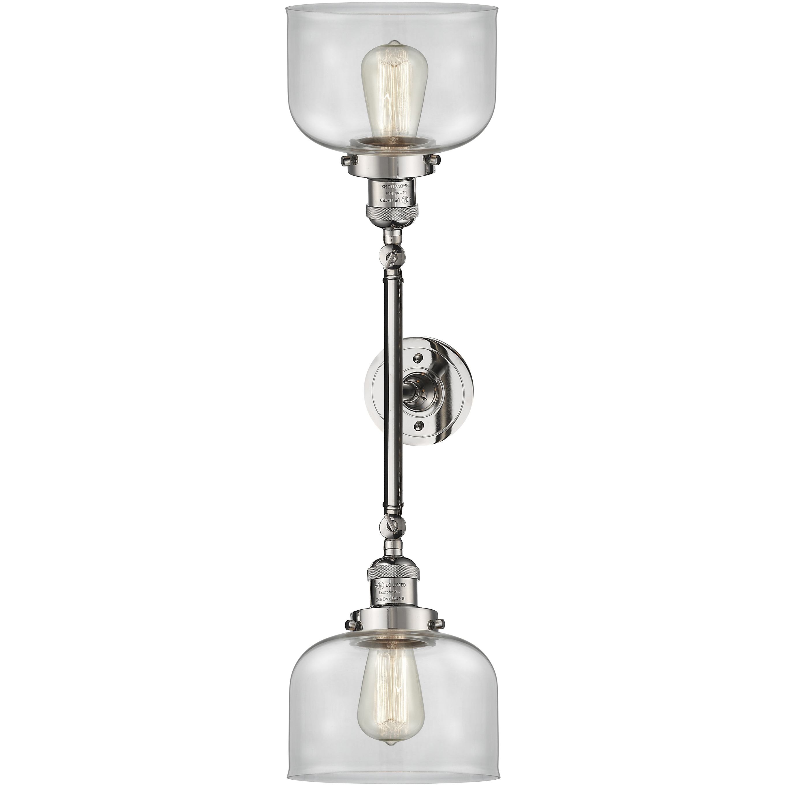 Franklin Restoration Large Bell 2 Light 19 inch Polished Nickel Bath Vanity Light Wall Light in Clear Glass, Franklin Restoration