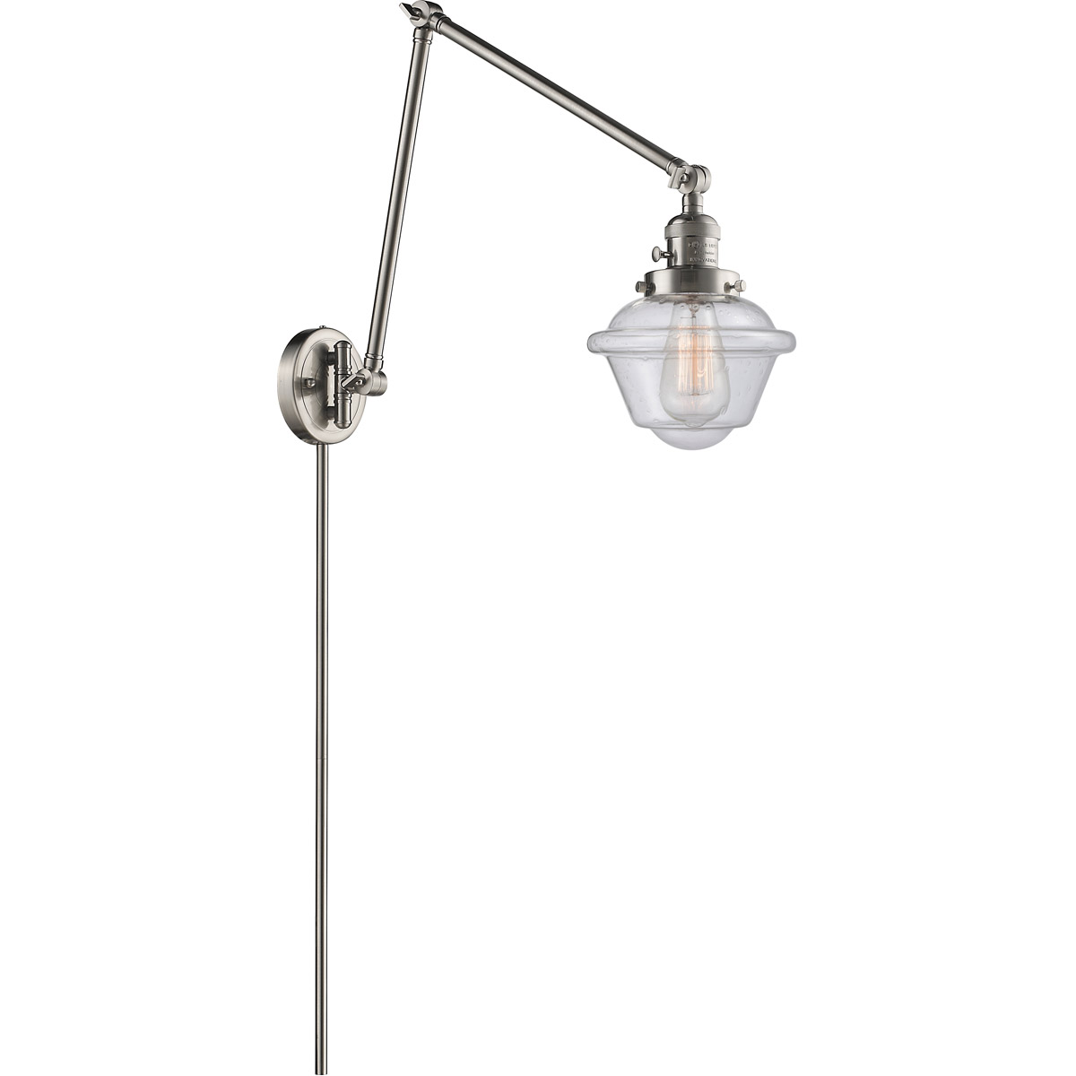 Small Oxford 30 inch 3.5 watt Satin Nickel Swing Arm Wall Light in Brushed Satin Nickel, Seedy Glass, Franklin Restoration