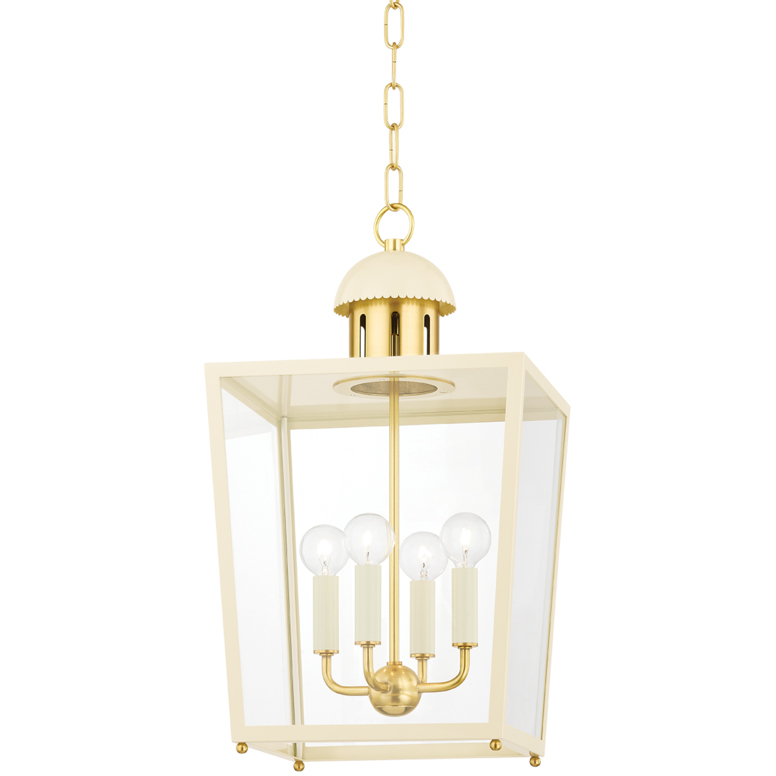 June 4 Light 12 inch Aged Brass and Soft Cream Indoor Lantern Pendant Ceiling Light